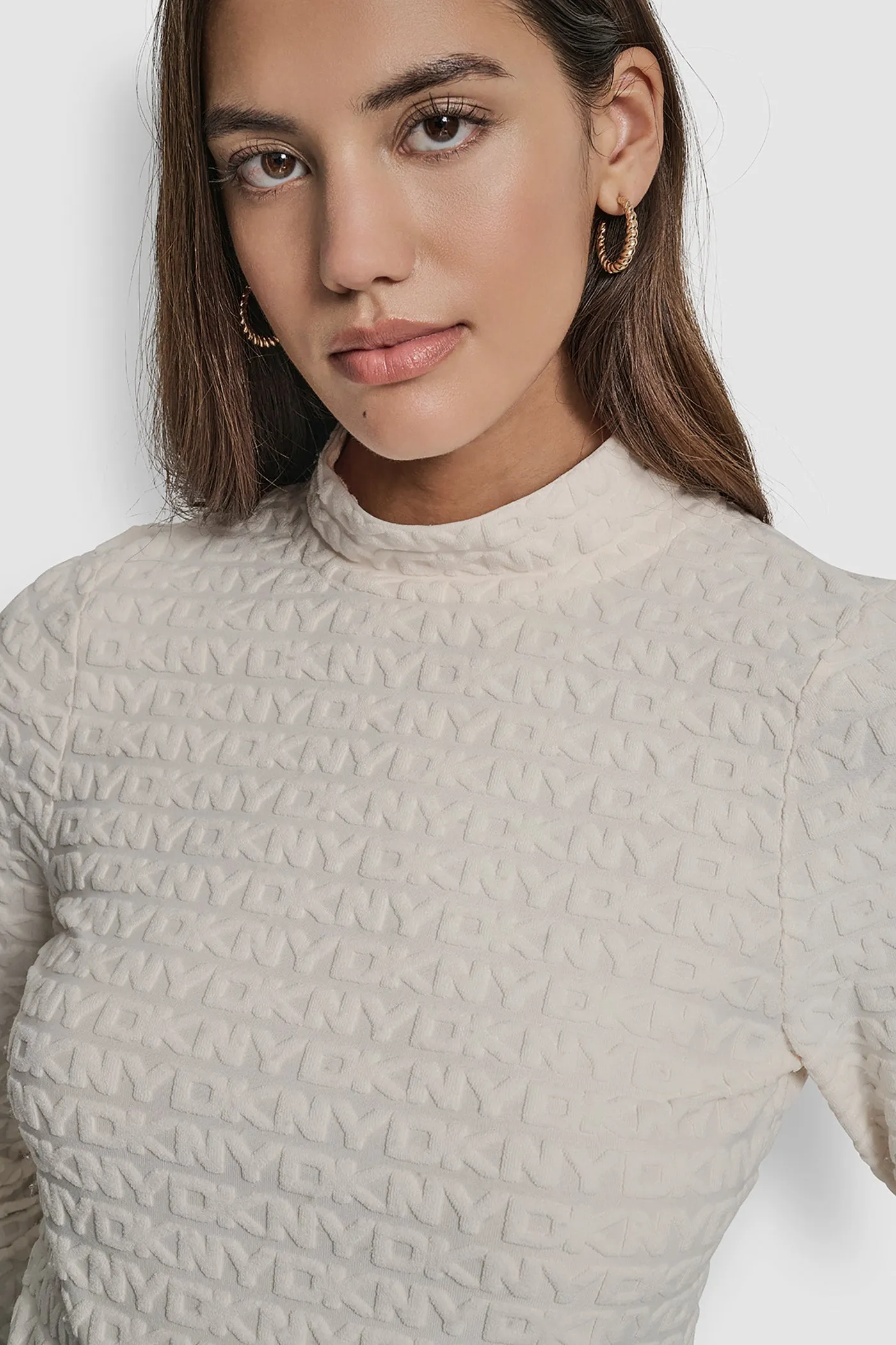 LOGO JACQUARD LONG SLEEVE MOCK NECK TEE sold by DKNY product image thumbnail 4