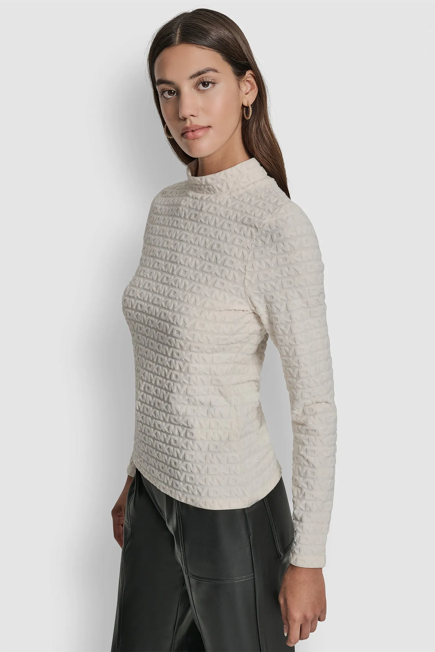 LOGO JACQUARD LONG SLEEVE MOCK NECK TEE sold by DKNY product image thumbnail 3