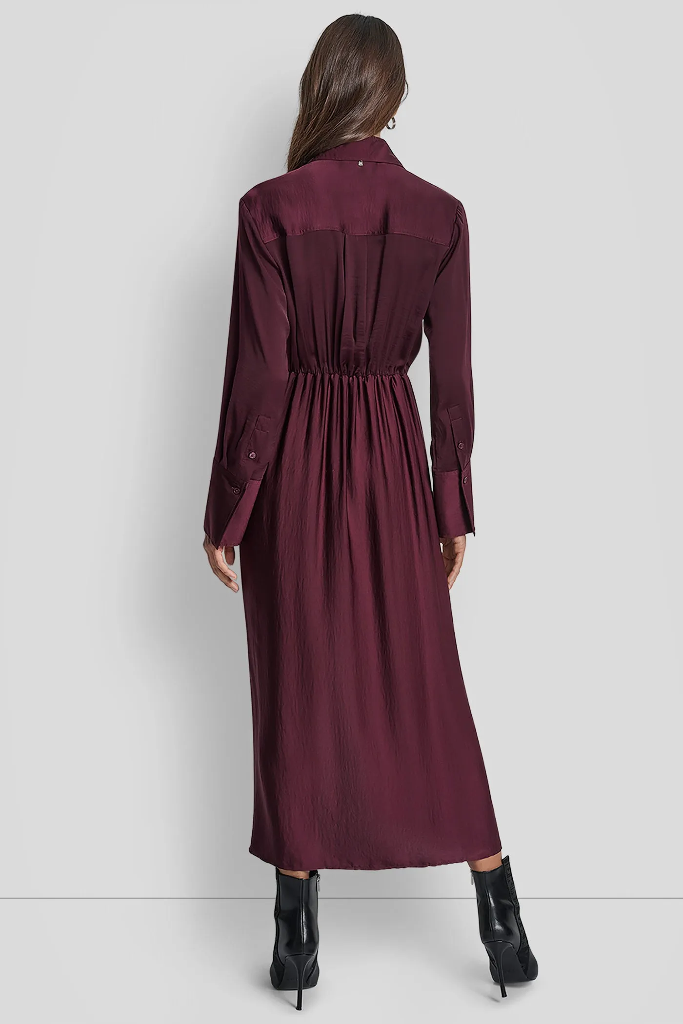 LONG SLEEVE BUTTON FRONT SHIRT DRESS WITH TIE WAIST sold by DKNY product image thumbnail 2