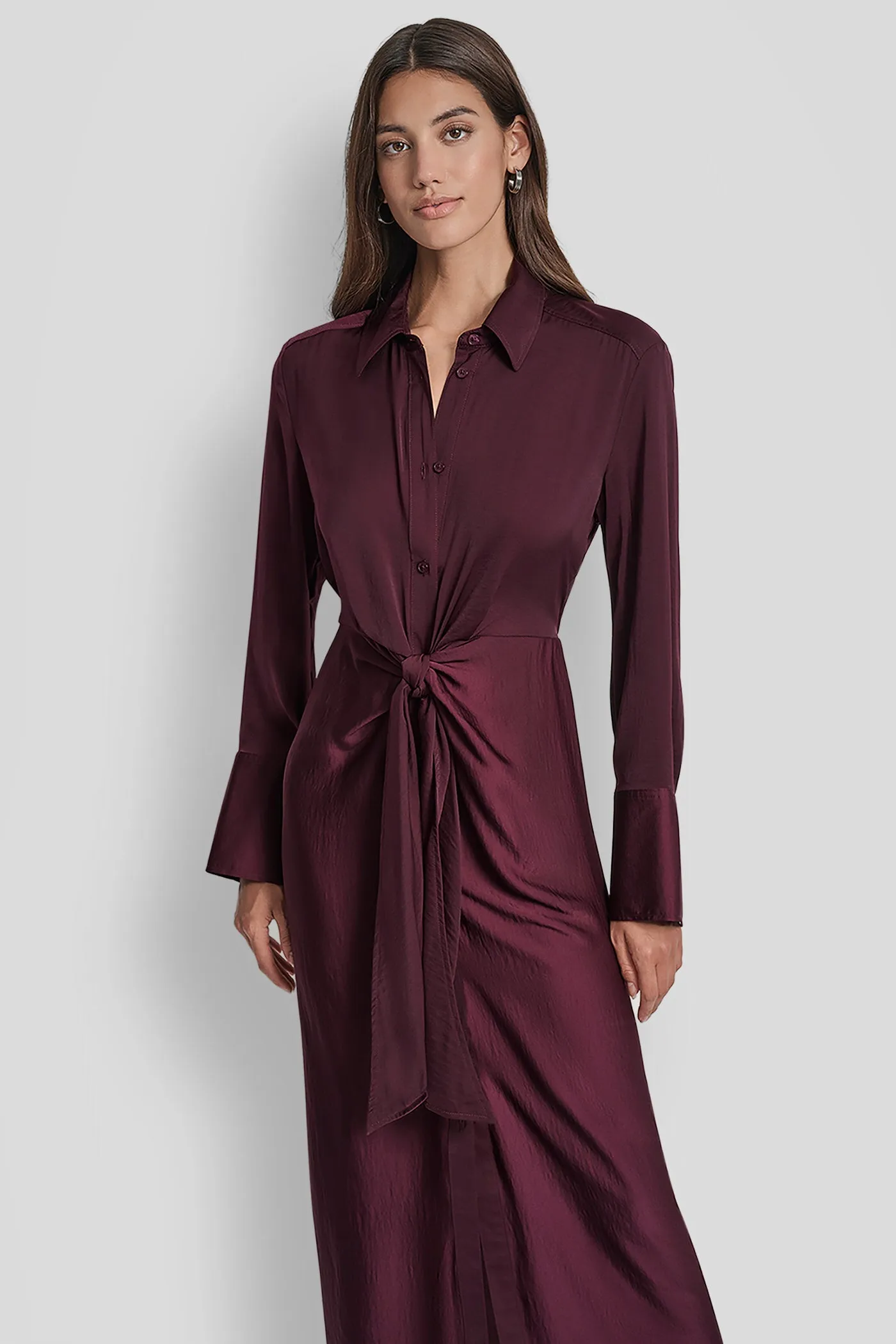 LONG SLEEVE BUTTON FRONT SHIRT DRESS WITH TIE WAIST sold by DKNY product image thumbnail 5