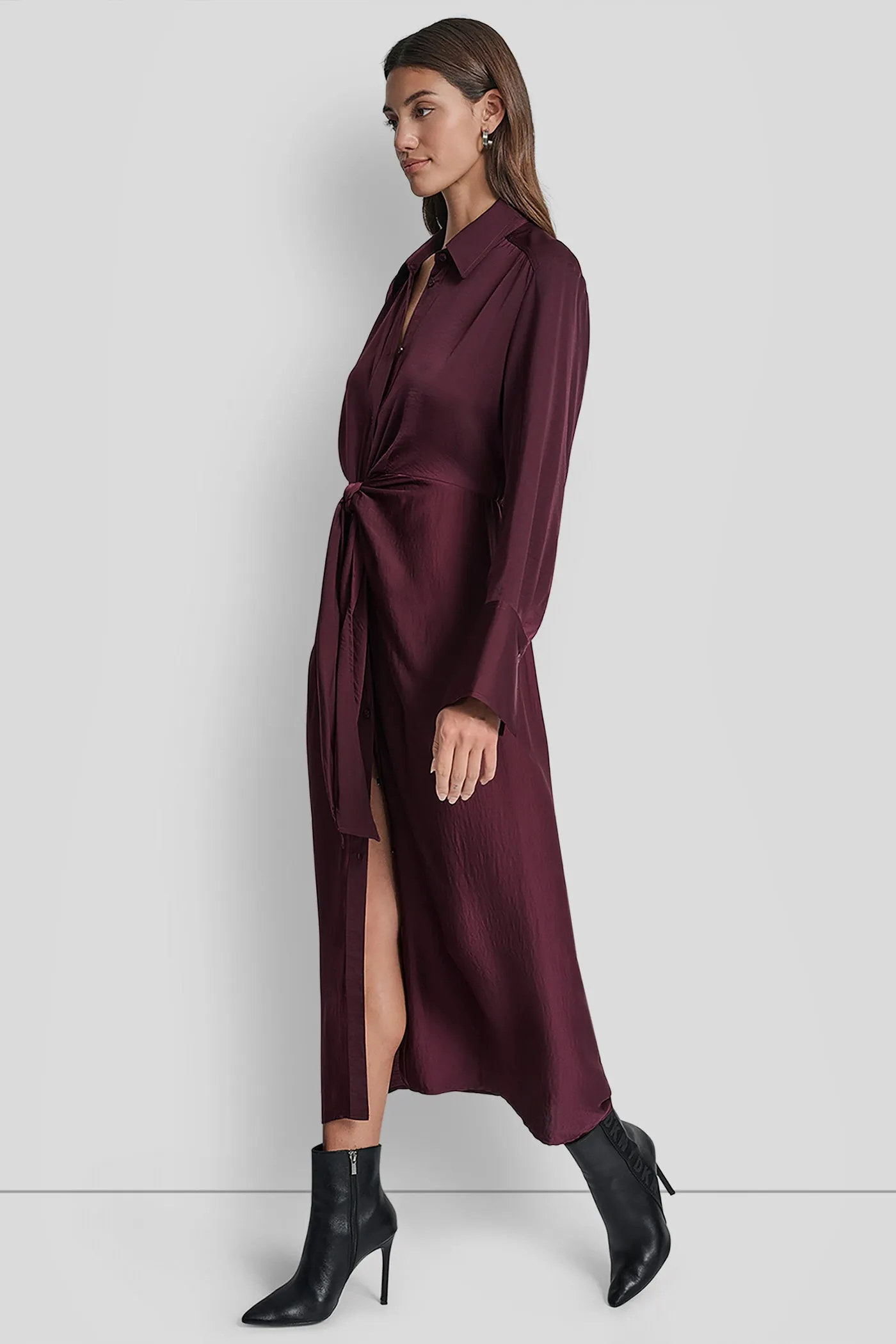 LONG SLEEVE BUTTON FRONT SHIRT DRESS WITH TIE WAIST sold by DKNY product image thumbnail 3