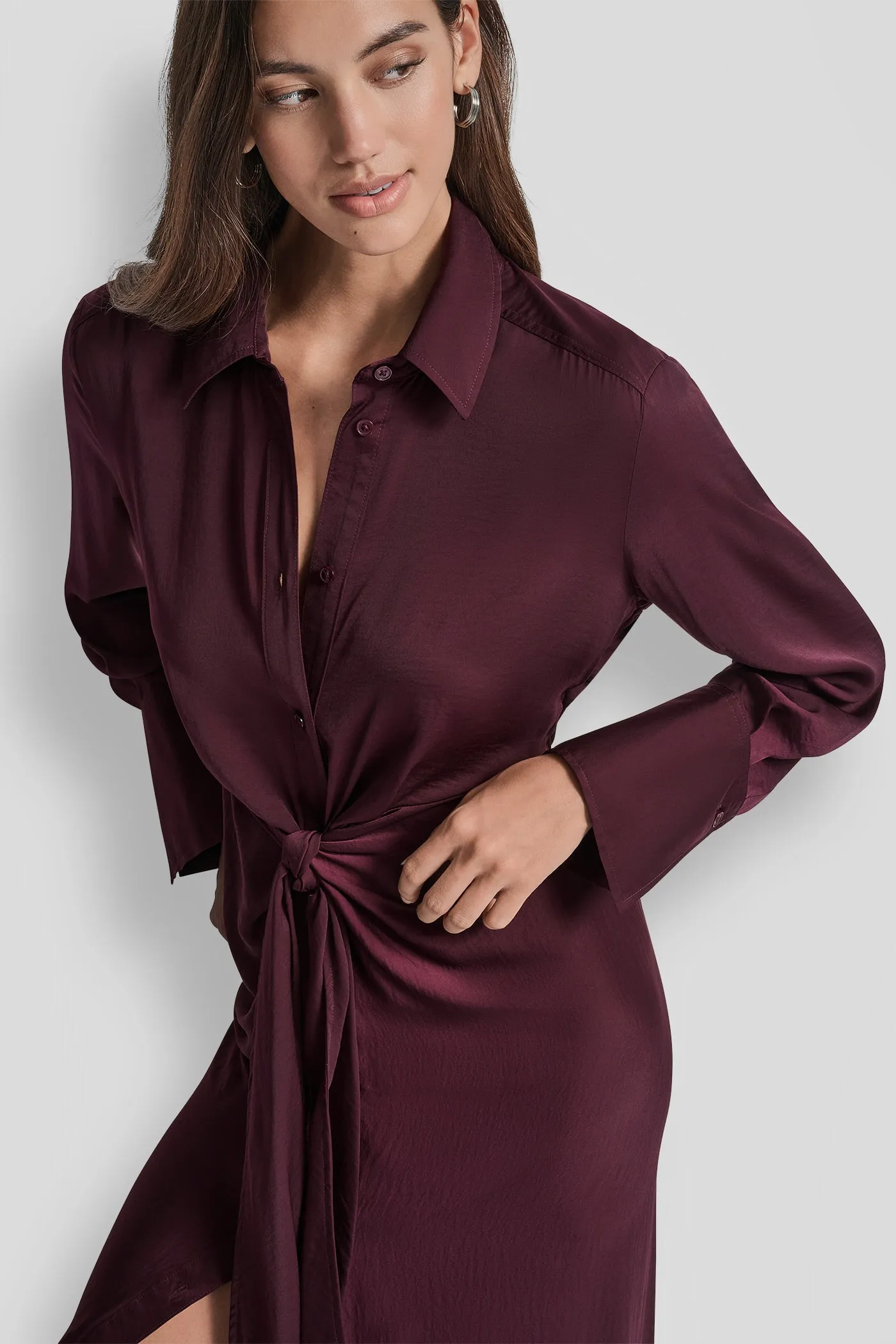 LONG SLEEVE BUTTON FRONT SHIRT DRESS WITH TIE WAIST sold by DKNY product image thumbnail 4
