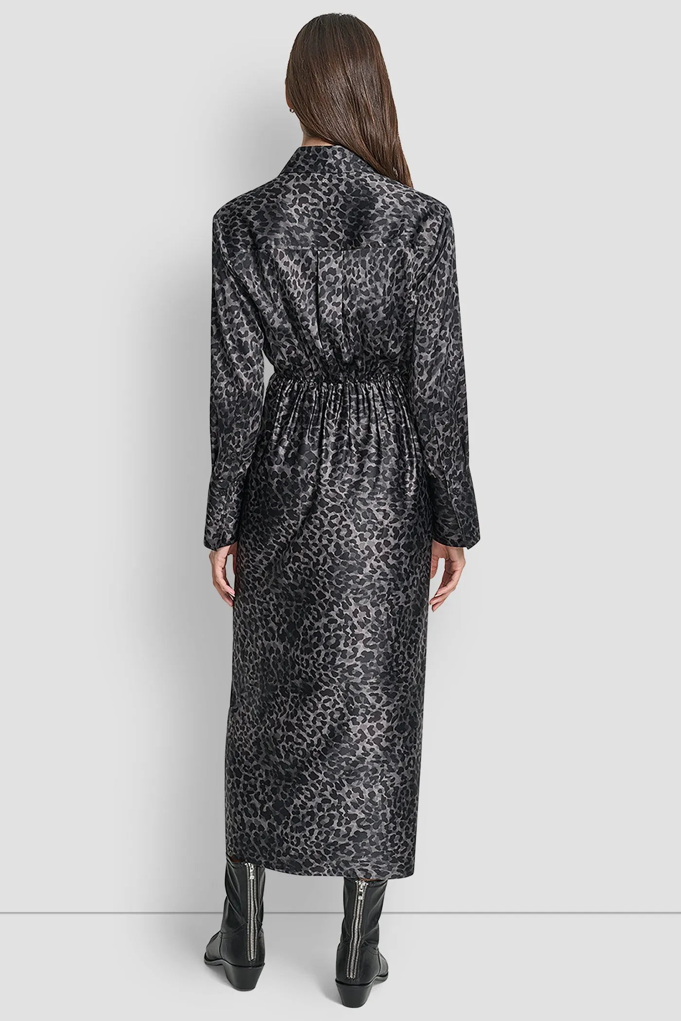 LONG SLEEVE BUTTON FRONT SHIRT DRESS WITH TIE WAIST sold by DKNY product image thumbnail 2