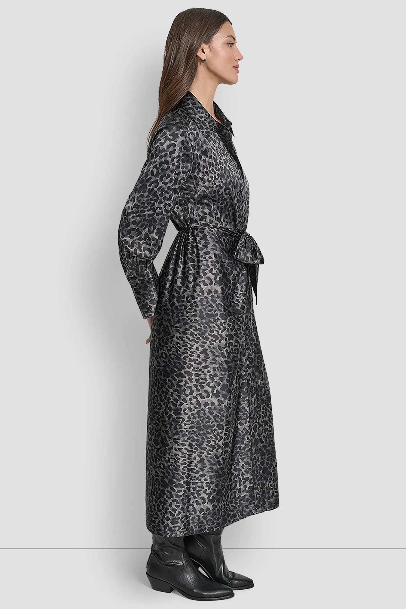 LONG SLEEVE BUTTON FRONT SHIRT DRESS WITH TIE WAIST sold by DKNY product image thumbnail 3