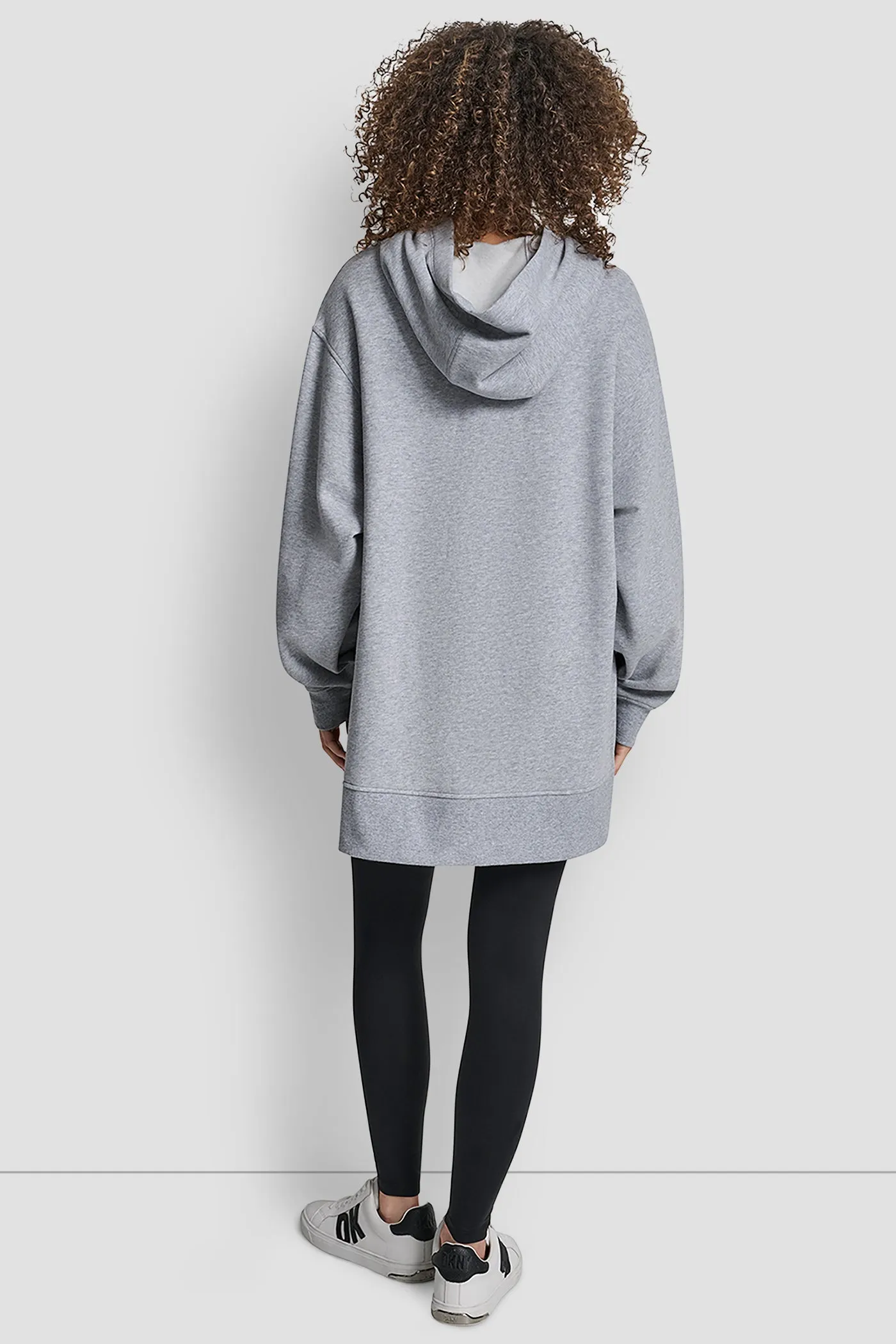 STACKED SATIN LOGO HIGH LOW TUNIC HOODIE sold by DKNY product image thumbnail 2