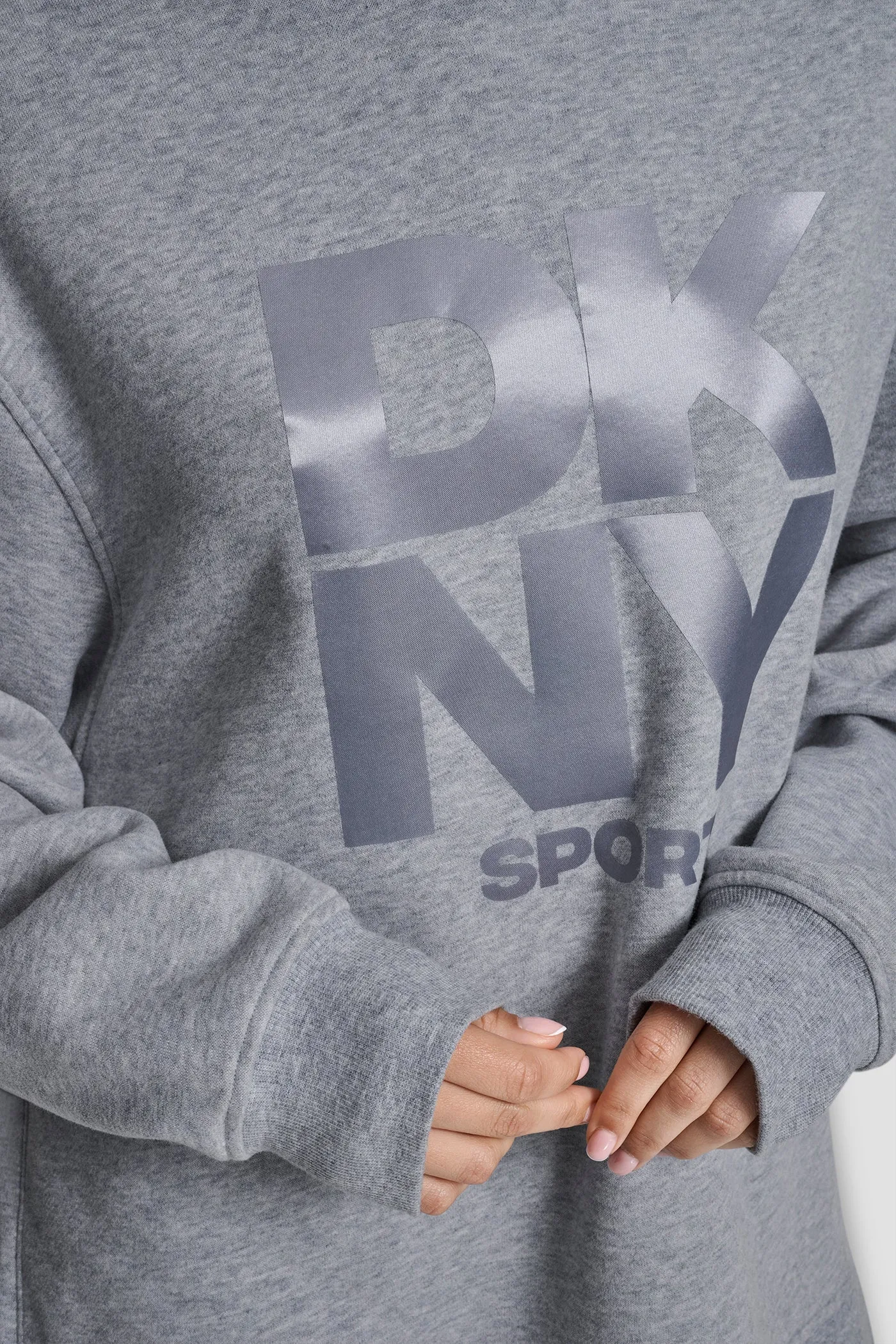 STACKED SATIN LOGO HIGH LOW TUNIC HOODIE sold by DKNY product image thumbnail 4