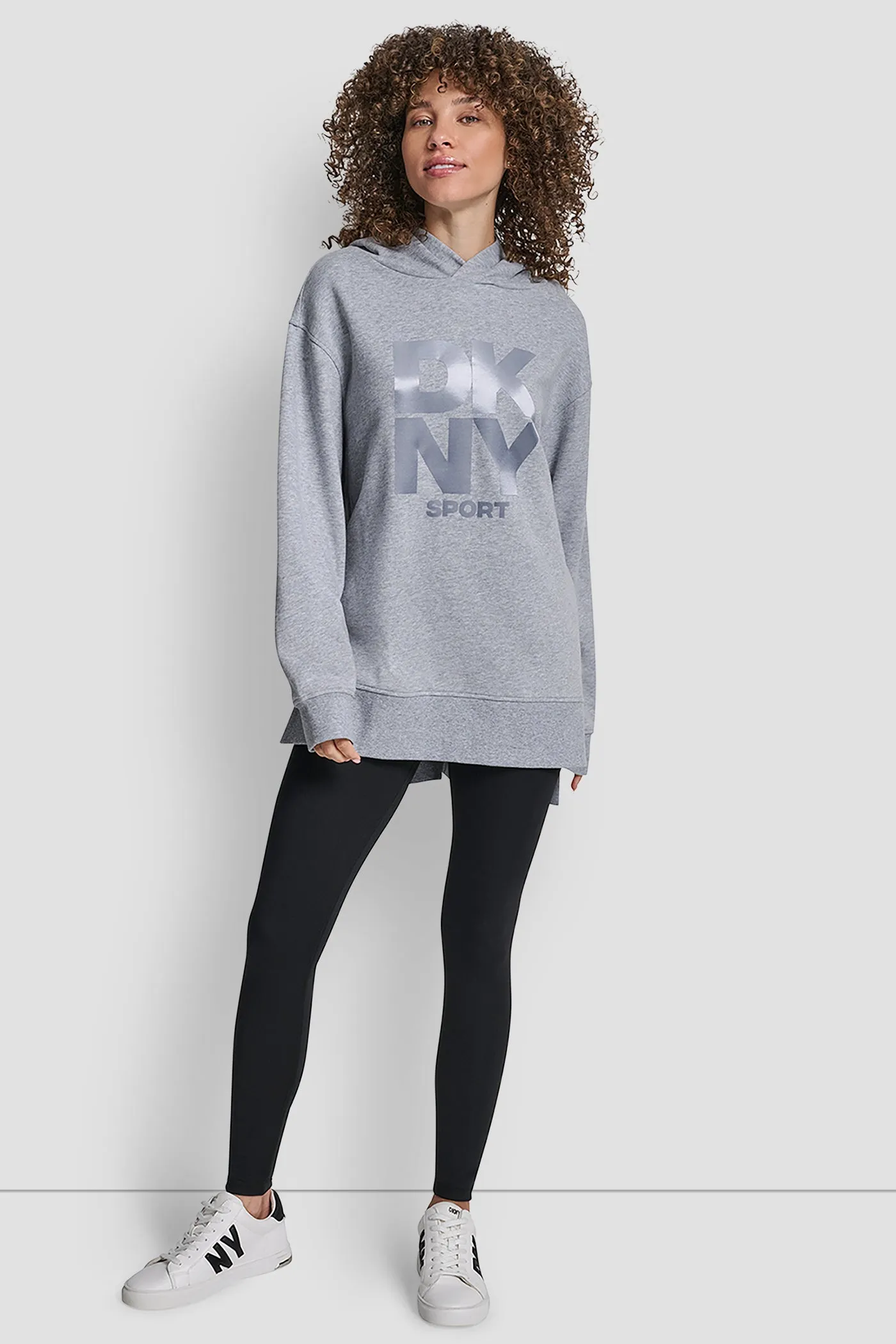 STACKED SATIN LOGO HIGH LOW TUNIC HOODIE sold by DKNY product image thumbnail 5