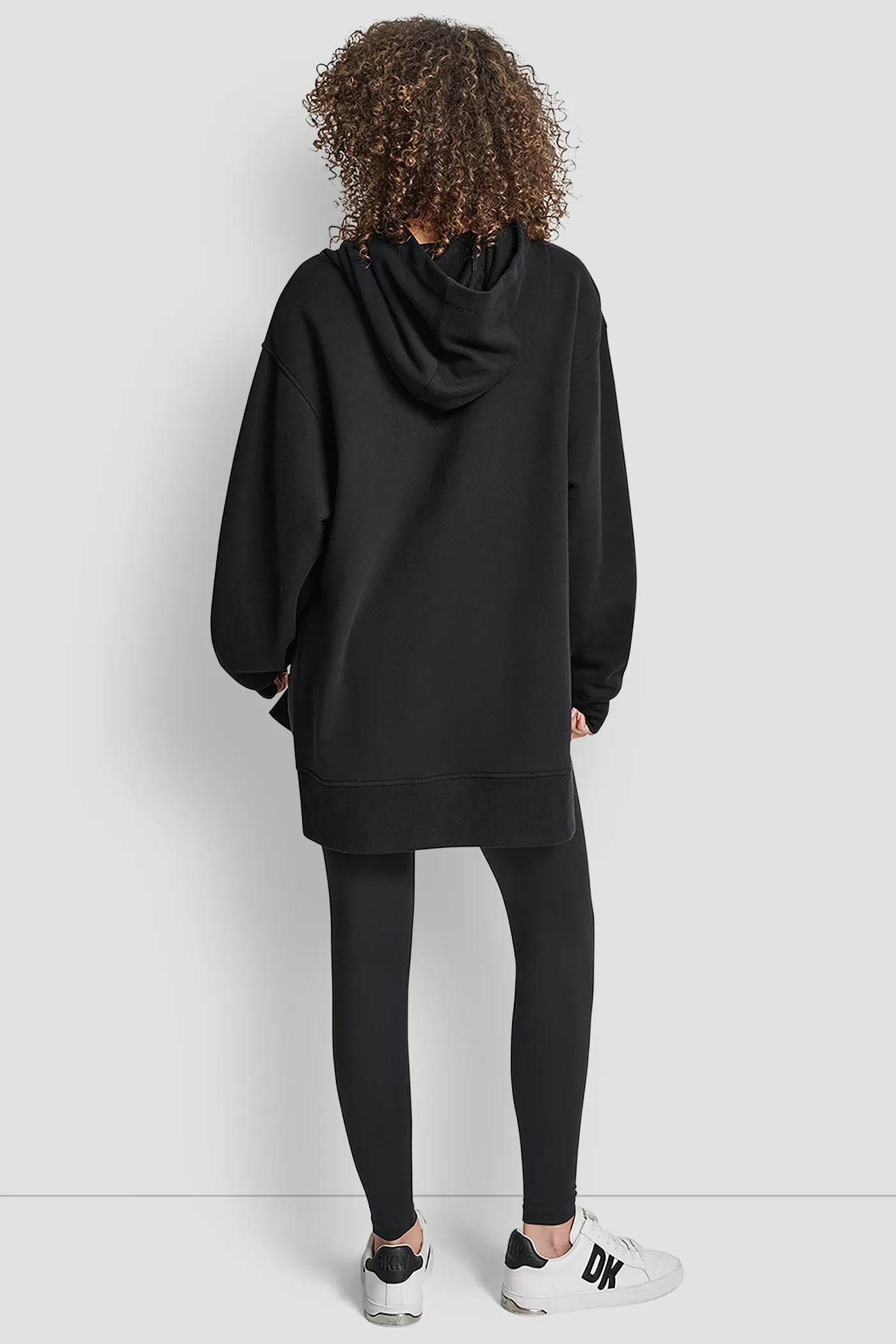 STACKED SATIN LOGO HIGH LOW TUNIC HOODIE sold by DKNY product image thumbnail 2