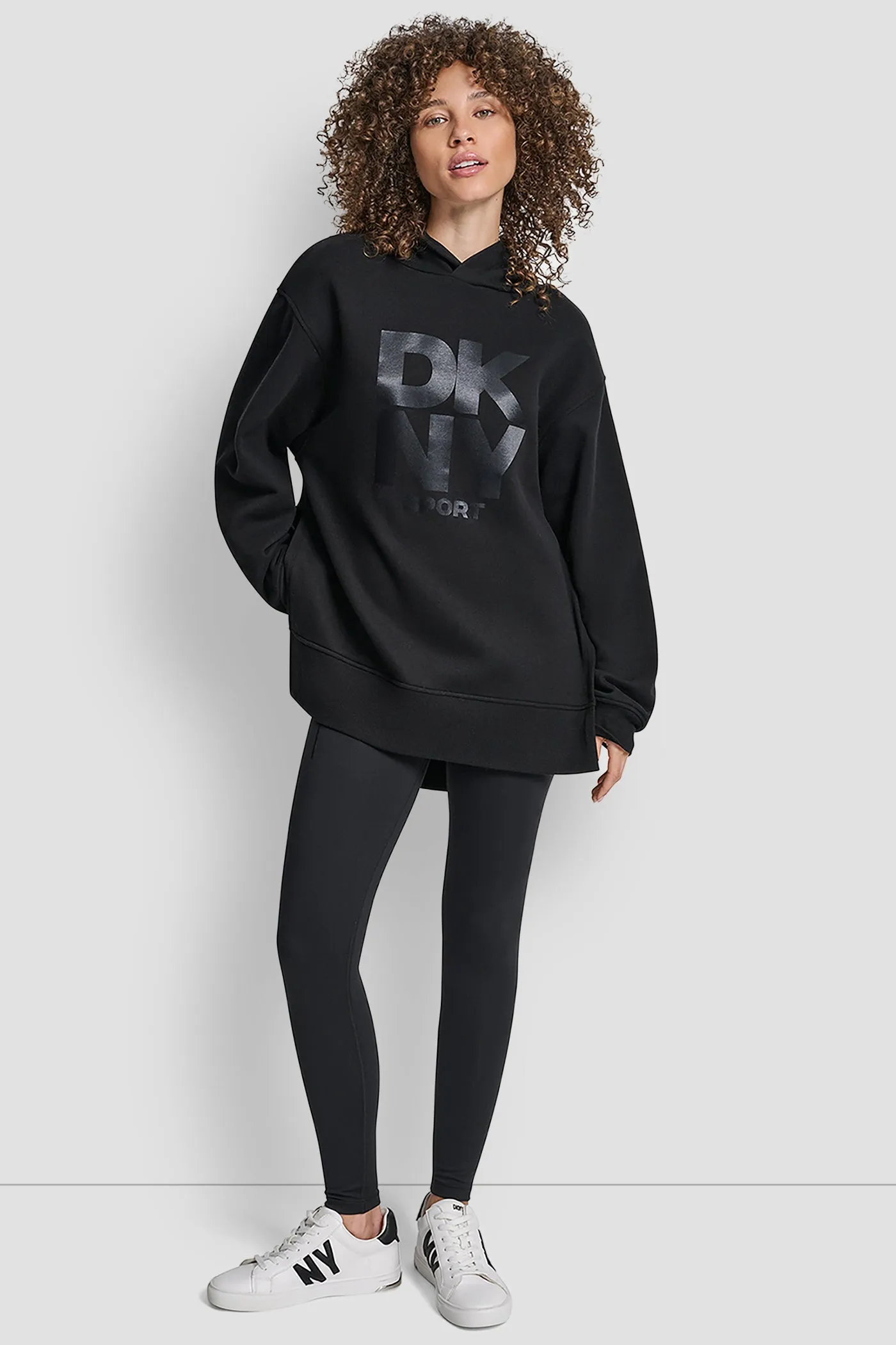 STACKED SATIN LOGO HIGH LOW TUNIC HOODIE sold by DKNY product image thumbnail 5