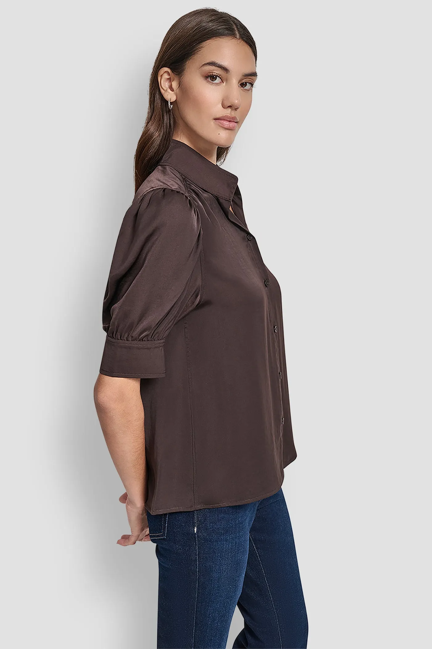 PUFF SLEEVE COLLARLESS SHIRT sold by DKNY product image thumbnail 3