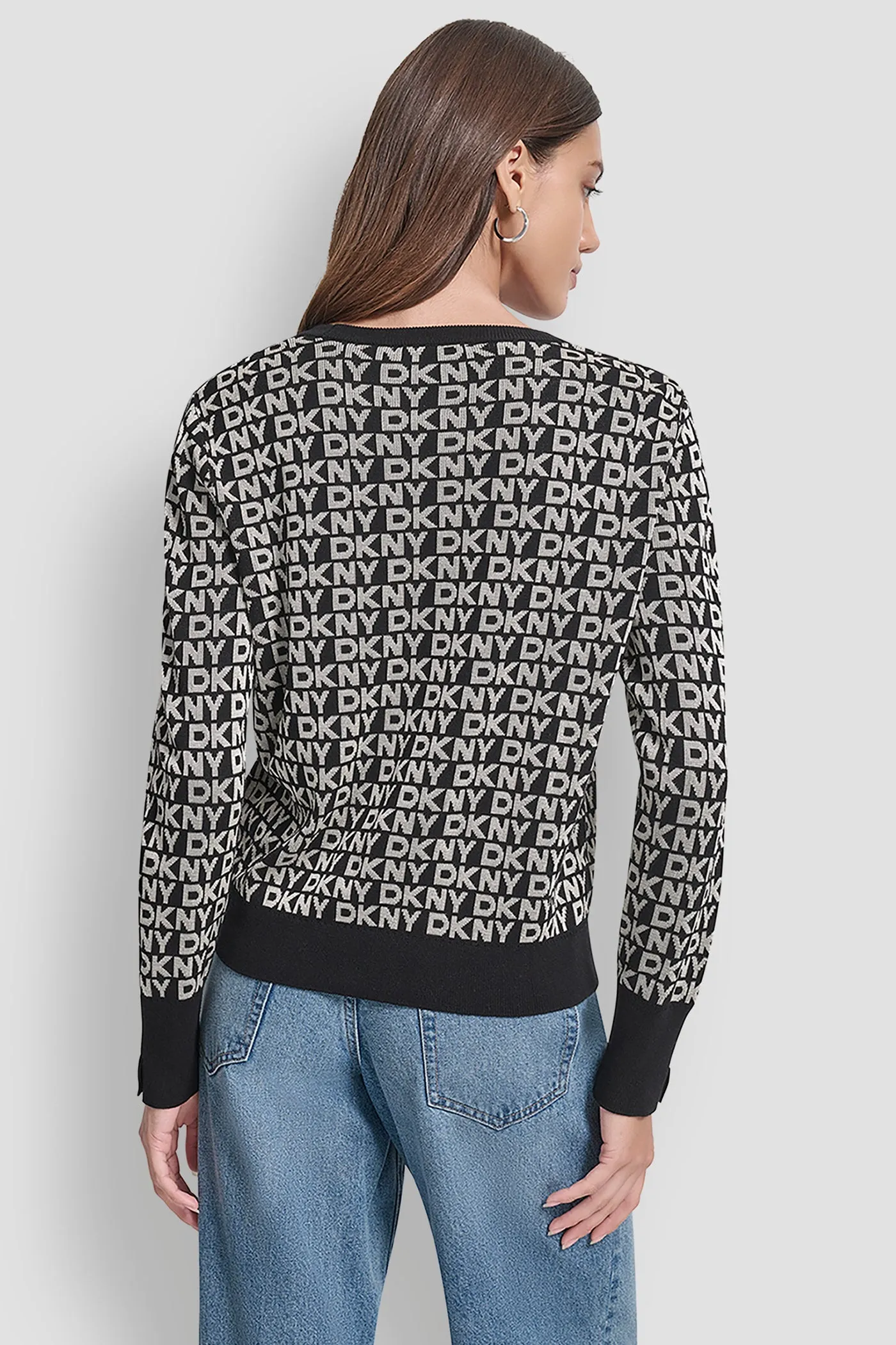 LONG SLEEVE CREW NECK LOGO SWEATER WITH CUFF SLIT sold by DKNY product image thumbnail 2