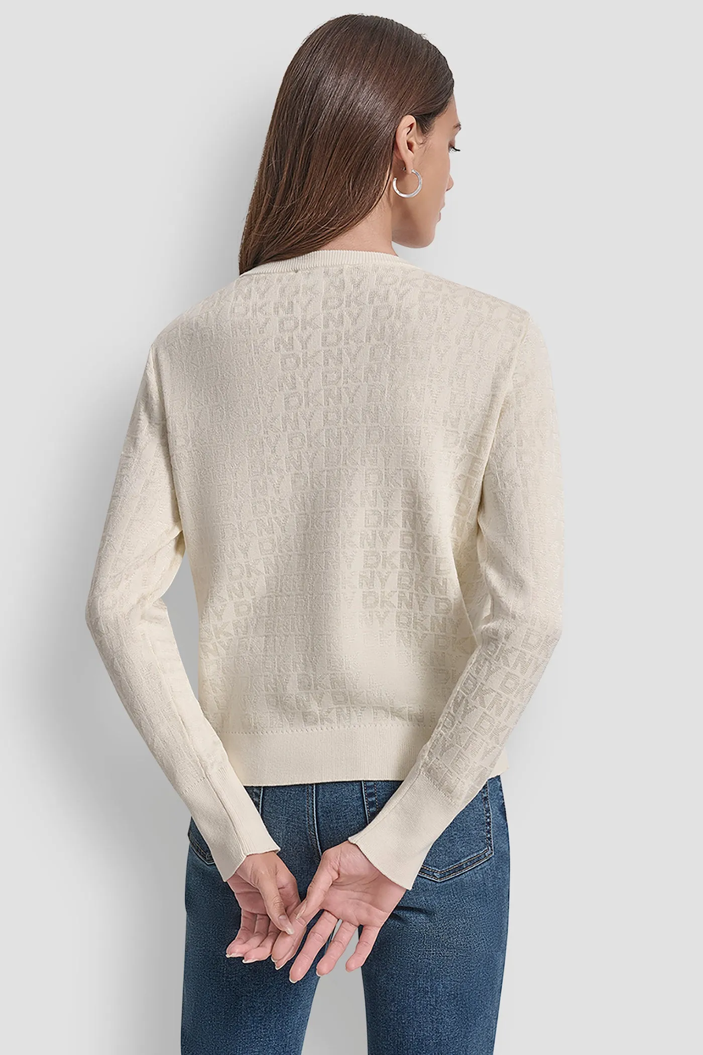 LONG SLEEVE CREW NECK LOGO SWEATER WITH CUFF SLIT sold by DKNY product image thumbnail 2