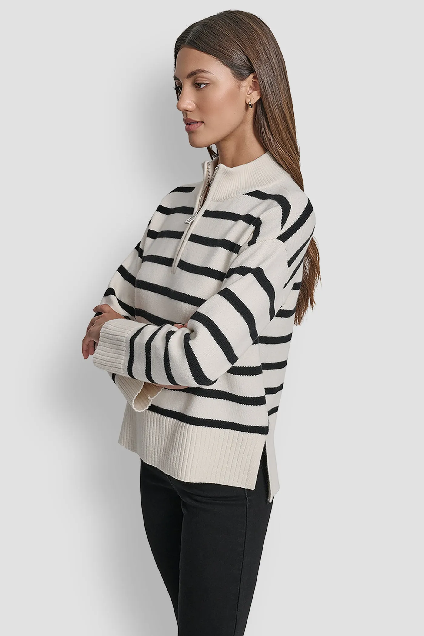LONG SLEEVED 1/4 ZIP COLLAR STRIPED SWEATER sold by DKNY product image thumbnail 3