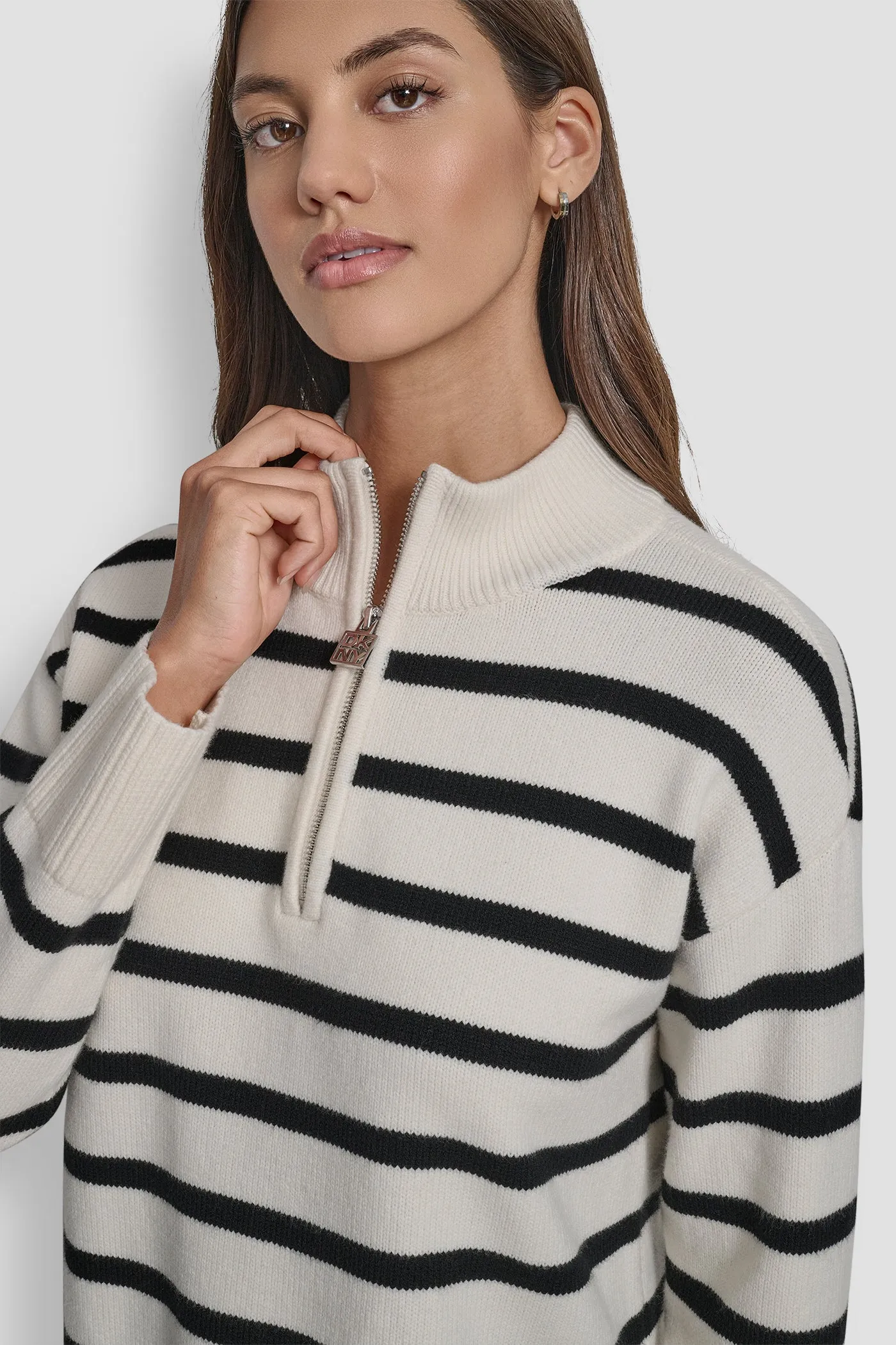 LONG SLEEVED 1/4 ZIP COLLAR STRIPED SWEATER sold by DKNY product image thumbnail 4