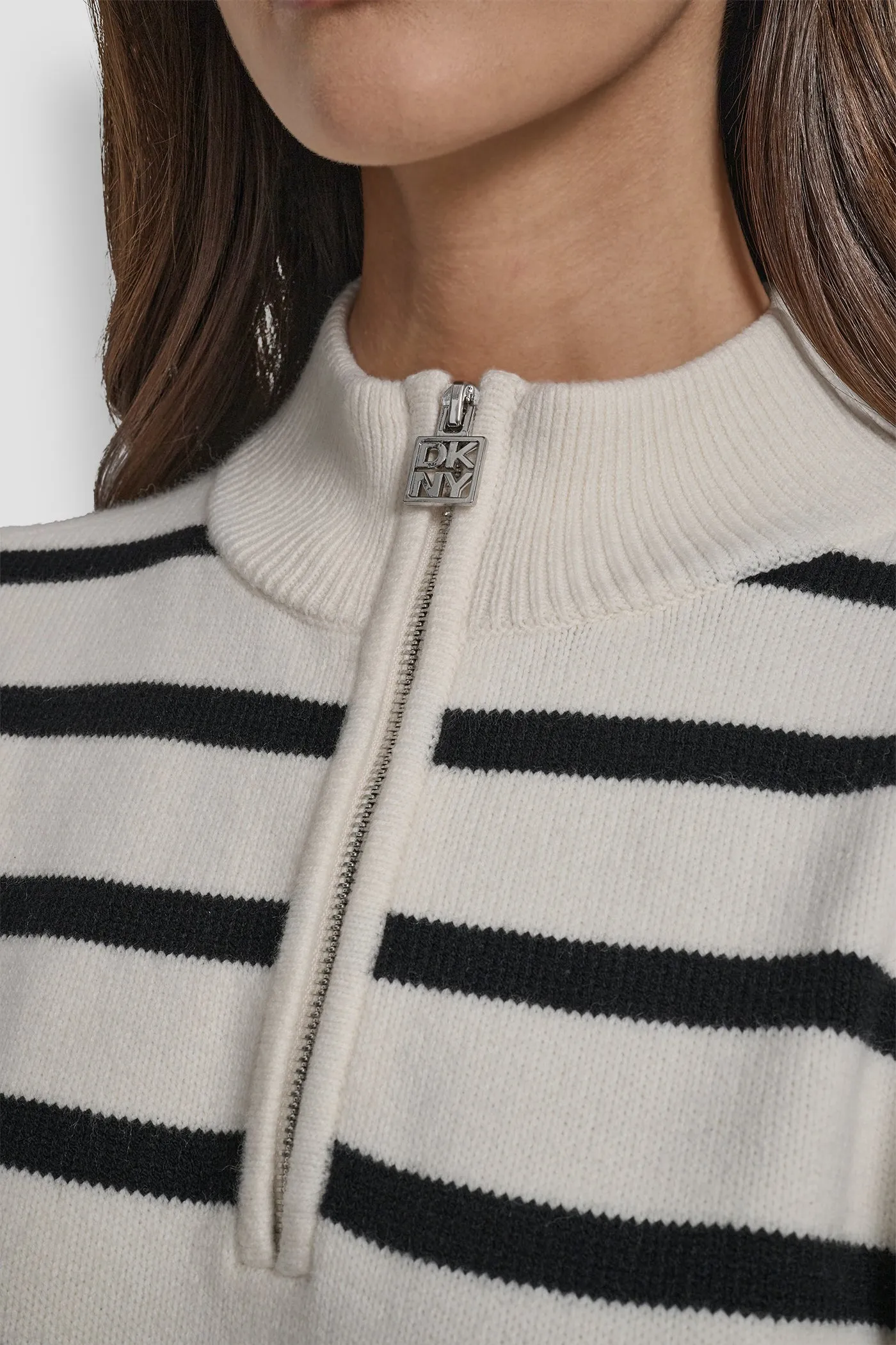 LONG SLEEVED 1/4 ZIP COLLAR STRIPED SWEATER sold by DKNY product image thumbnail 5