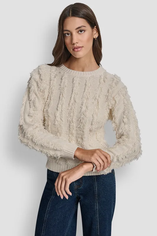 LONG SLEEVE CREW NECK WITH FRINGE STITCHING sold by DKNY