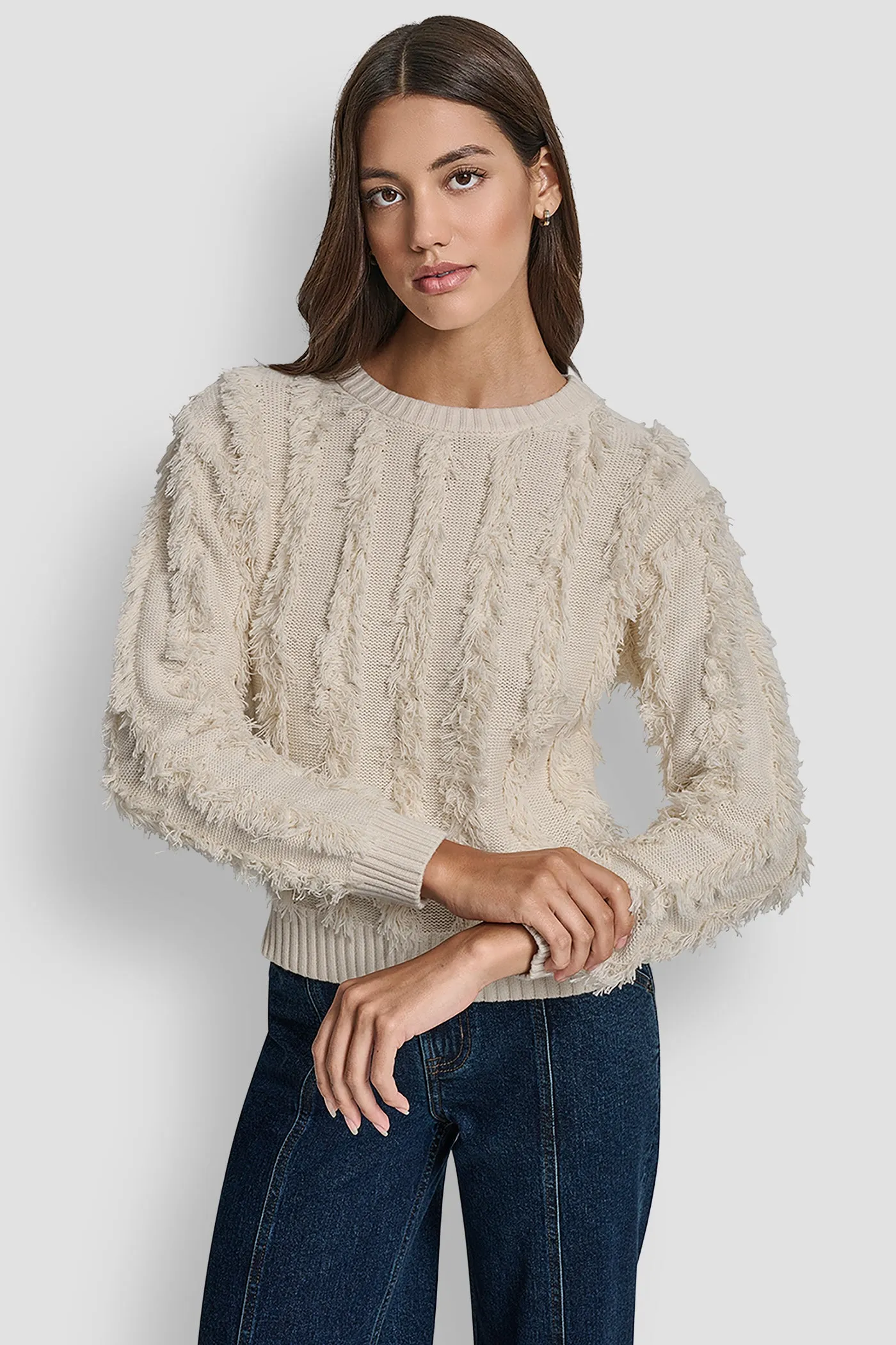 LONG SLEEVE CREW NECK WITH FRINGE STITCHING sold by DKNY