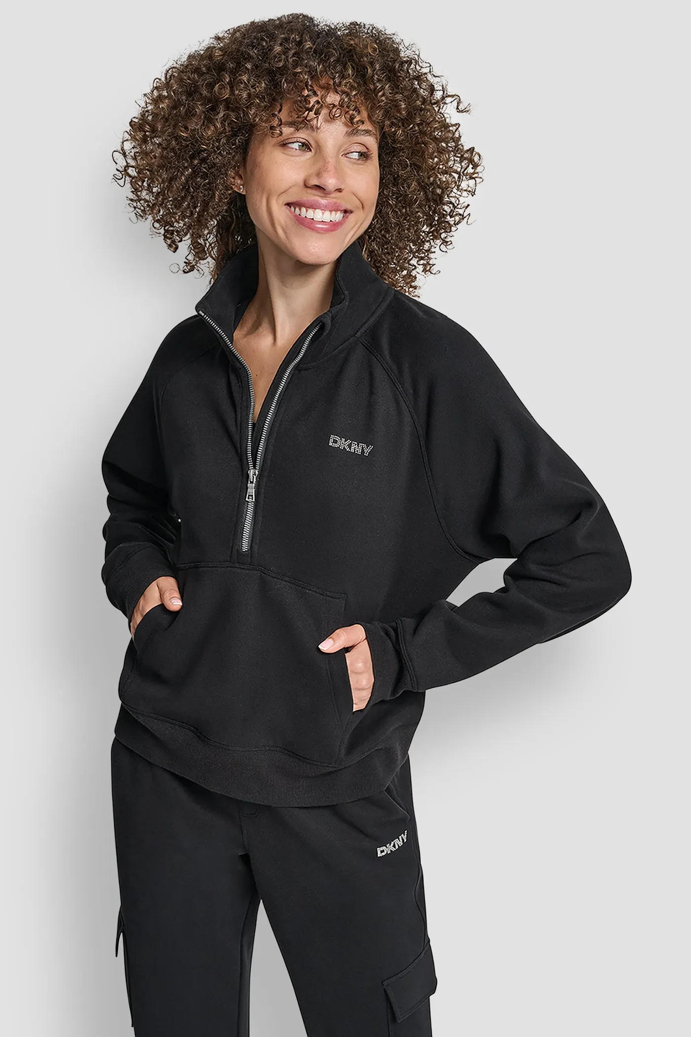 MINI STUD LOGO HALF ZIP PULLOVER WITH KANGA POCKET sold by DKNY