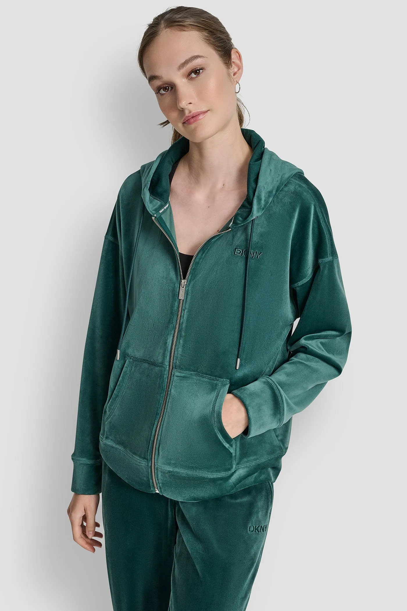VELOUR HD EMBROIDERY LOGO FULL ZIP HOODIE sold by DKNY product image thumbnail 4