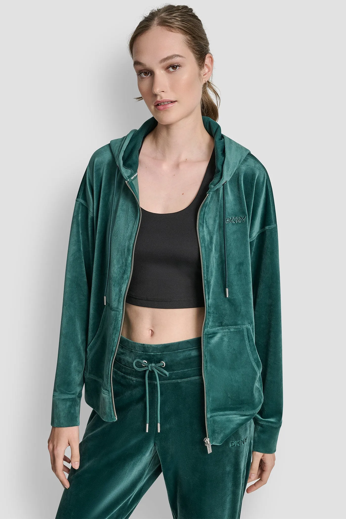 VELOUR HD EMBROIDERY LOGO FULL ZIP HOODIE sold by DKNY
