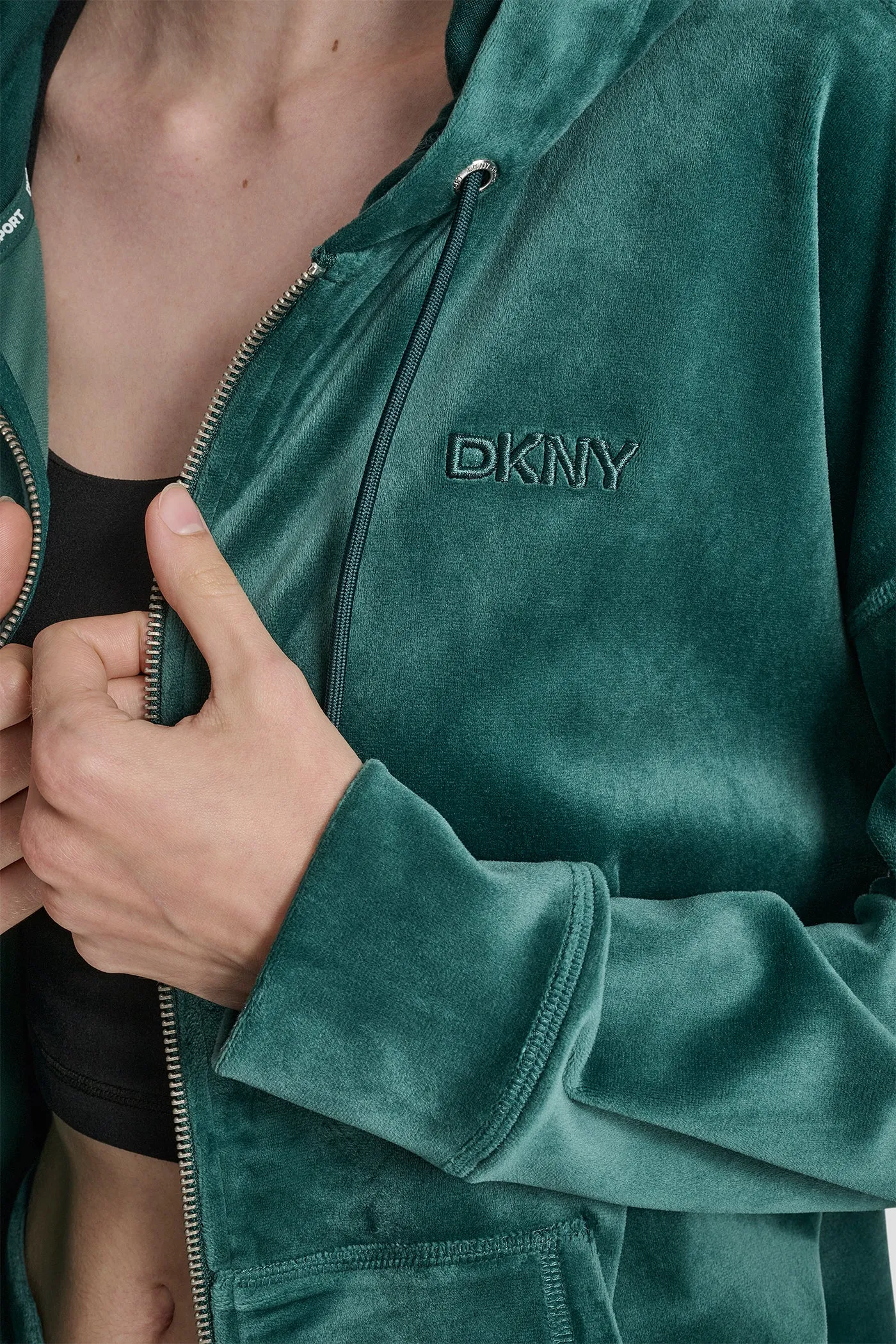 VELOUR HD EMBROIDERY LOGO FULL ZIP HOODIE sold by DKNY product image thumbnail 5