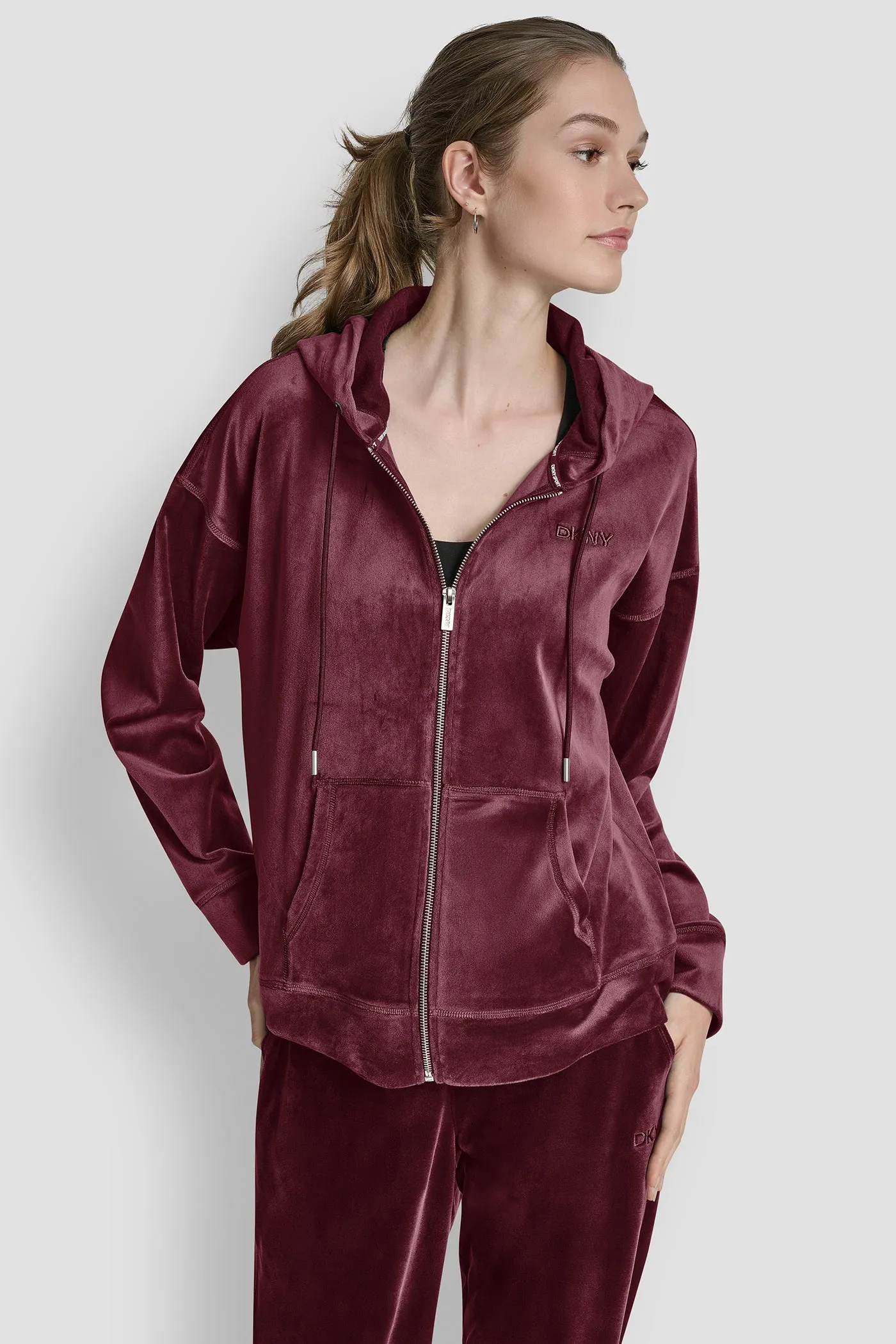 VELOUR HD EMBROIDERY LOGO FULL ZIP HOODIE sold by DKNY product image thumbnail 4