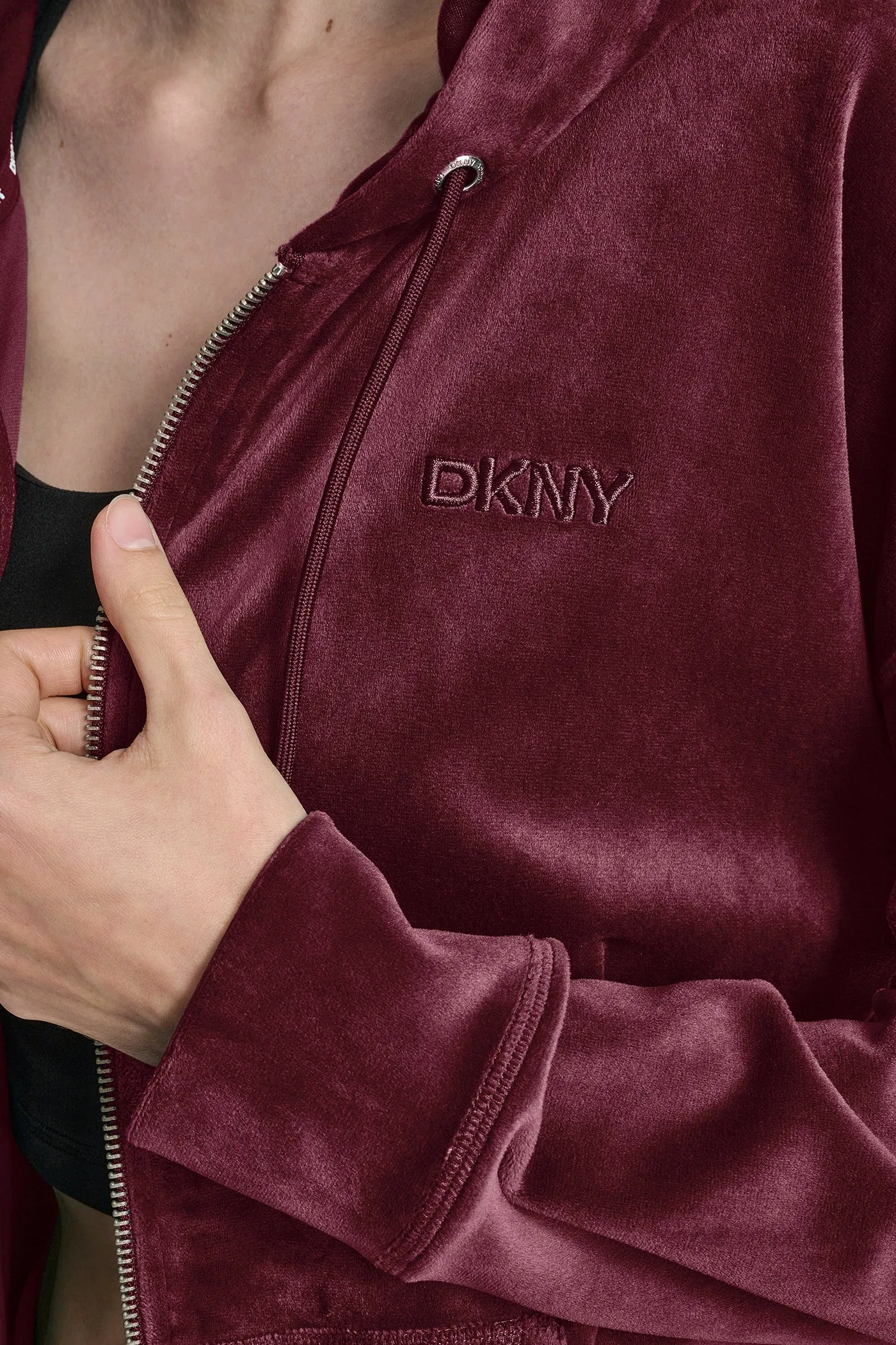 VELOUR HD EMBROIDERY LOGO FULL ZIP HOODIE sold by DKNY product image thumbnail 5