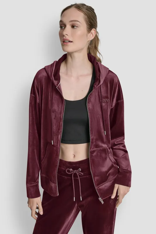 VELOUR HD EMBROIDERY LOGO FULL ZIP HOODIE sold by DKNY
