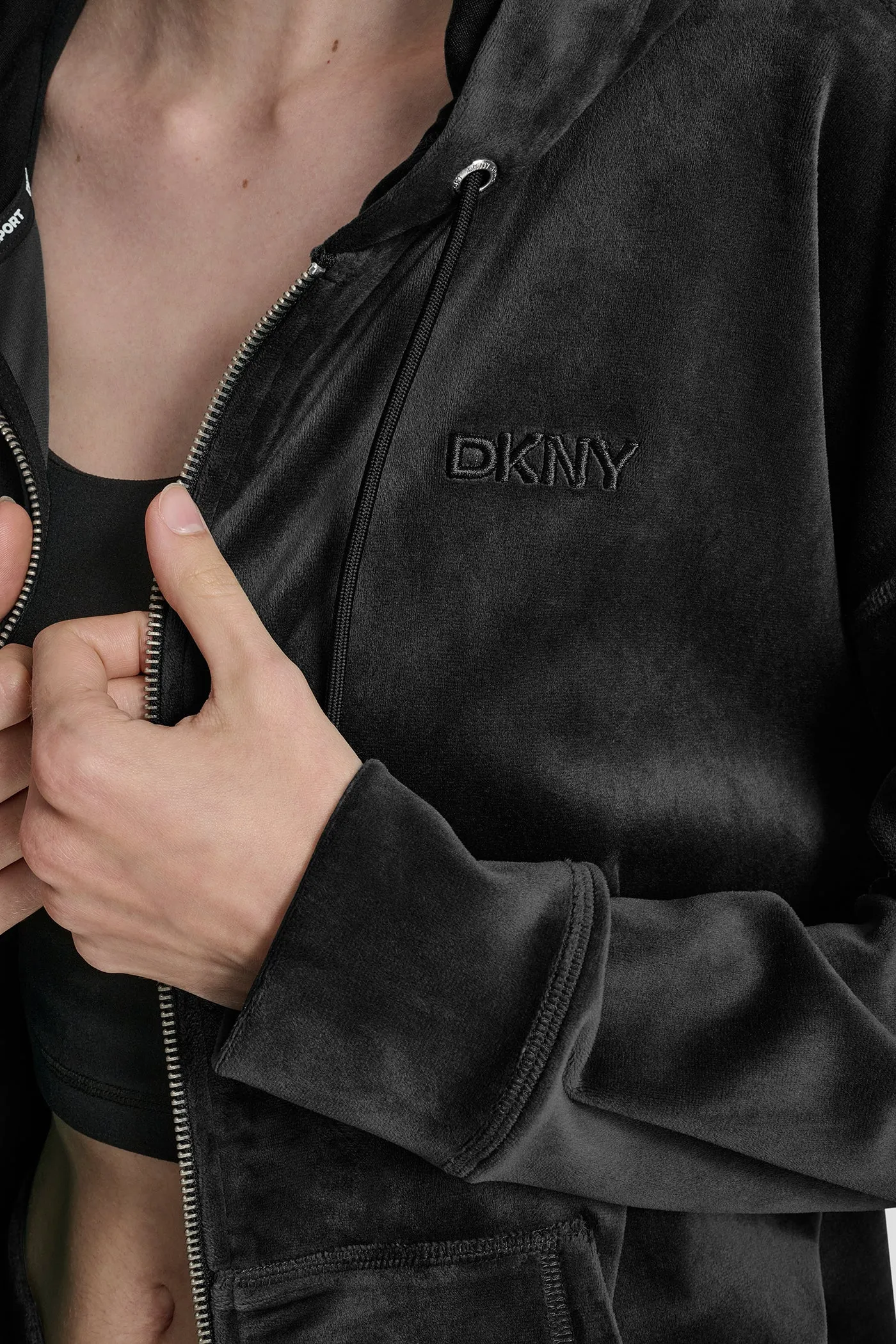 VELOUR HD EMBROIDERY LOGO FULL ZIP HOODIE sold by DKNY product image thumbnail 5