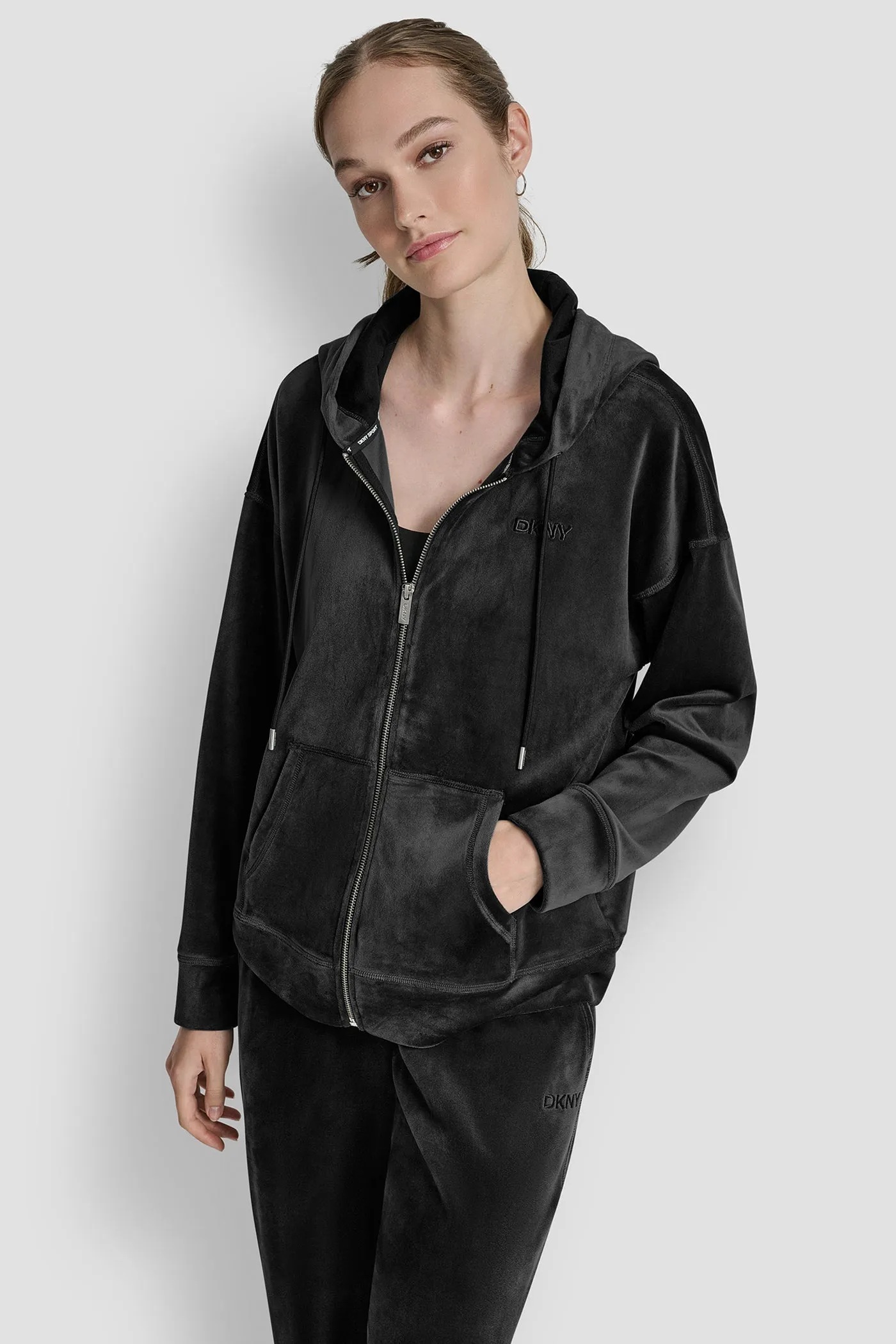 VELOUR HD EMBROIDERY LOGO FULL ZIP HOODIE sold by DKNY product image thumbnail 4
