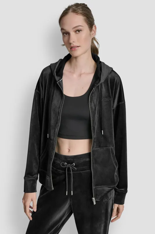 VELOUR HD EMBROIDERY LOGO FULL ZIP HOODIE sold by DKNY