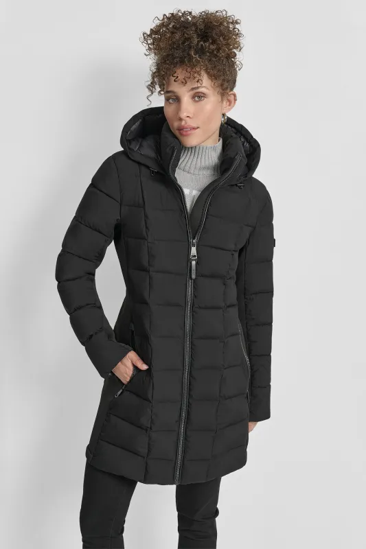 LONG MIX MEDIA JACKET WITH HOOD sold by DKNY