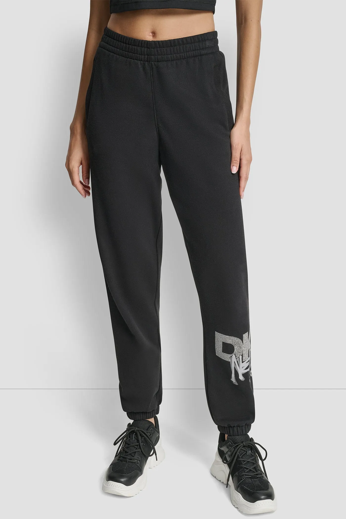 GRAFFITI RHINESTONE LOGO HIGH RISE RELAXED FIT JOGGER sold by DKNY