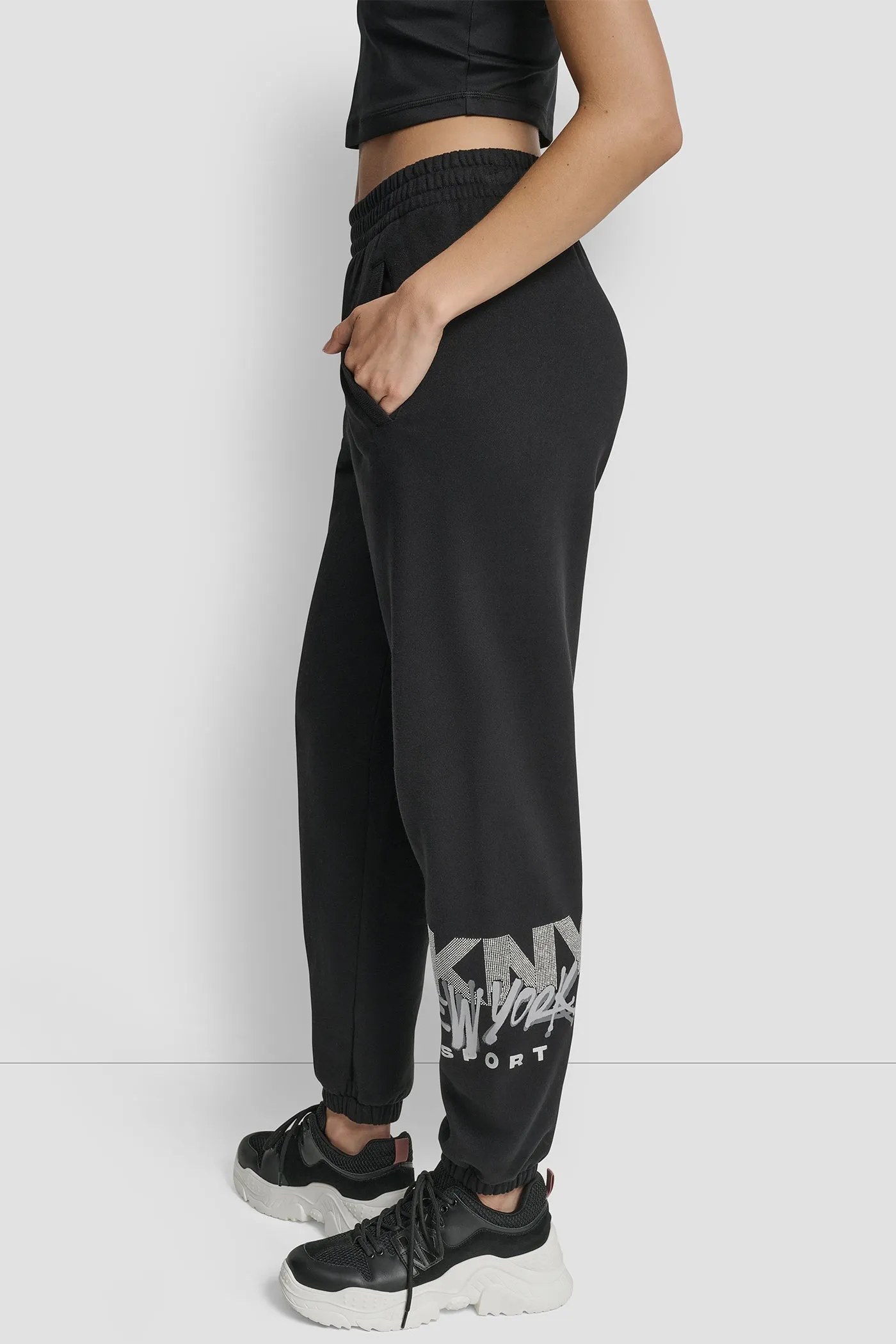 GRAFFITI RHINESTONE LOGO HIGH RISE RELAXED FIT JOGGER sold by DKNY product image thumbnail 3