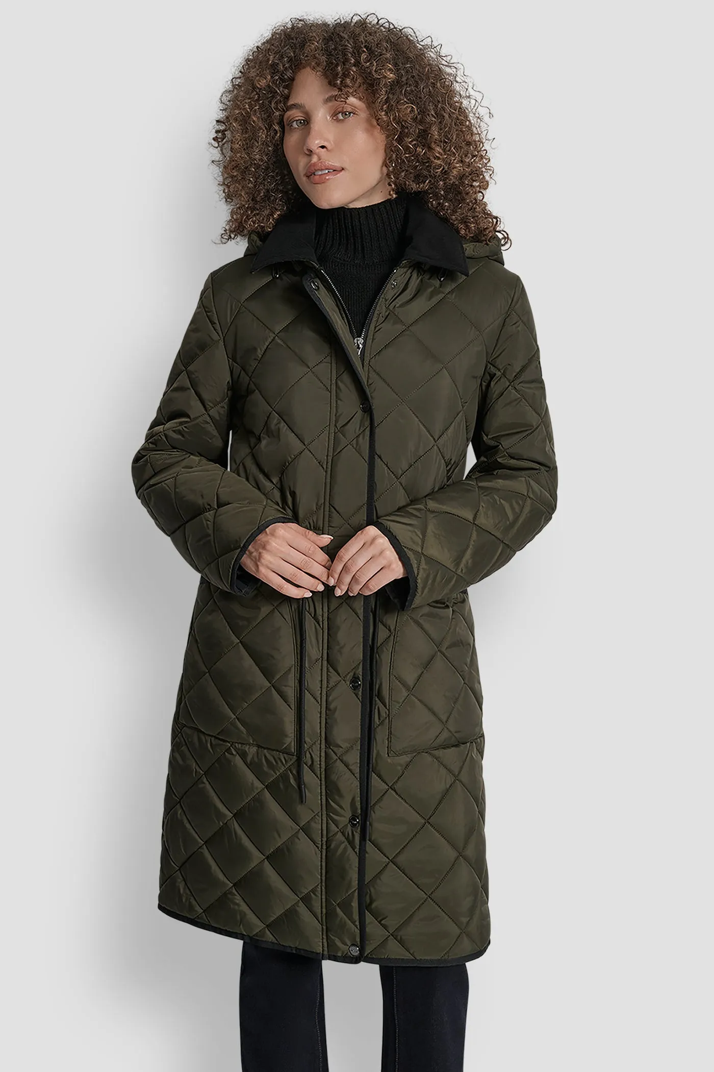 CORDUROY COLLAR HOODED QUILTED COAT sold by DKNY