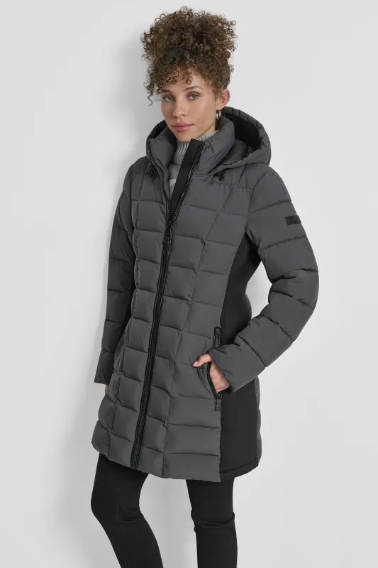 LONG MIX MEDIA JACKET WITH HOOD sold by DKNY