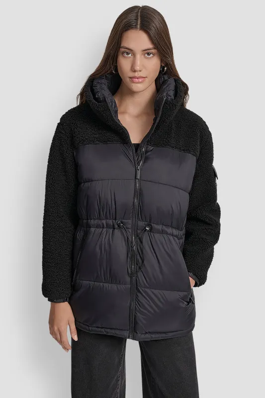 SHERPA PANELED PUFFER COAT sold by DKNY