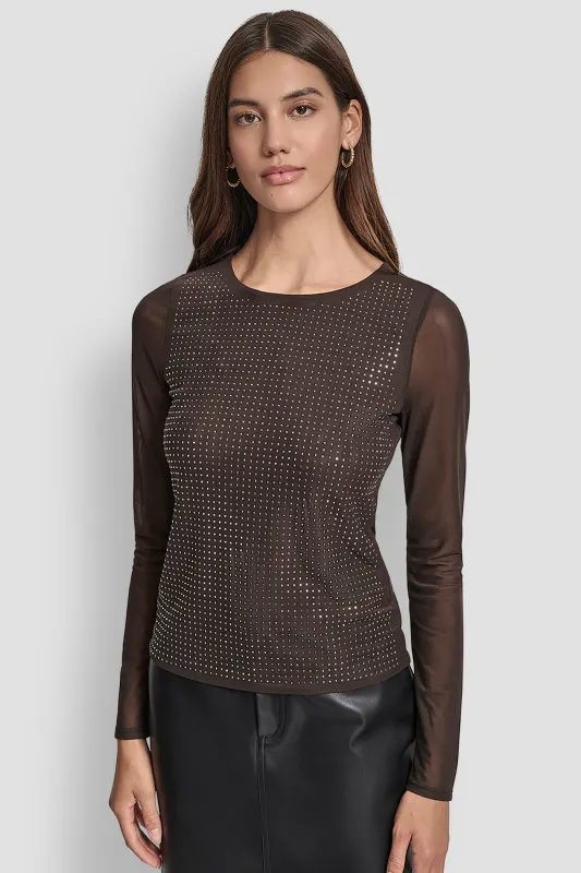 STUDDED MESH TOP made by DKNY