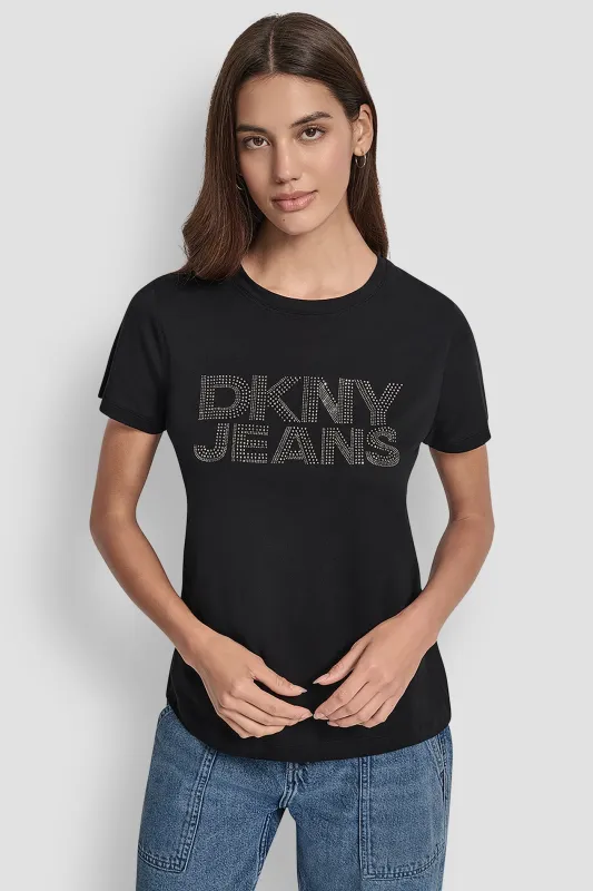 EMBELLISHED STACKED LOGO TEE sold by DKNY