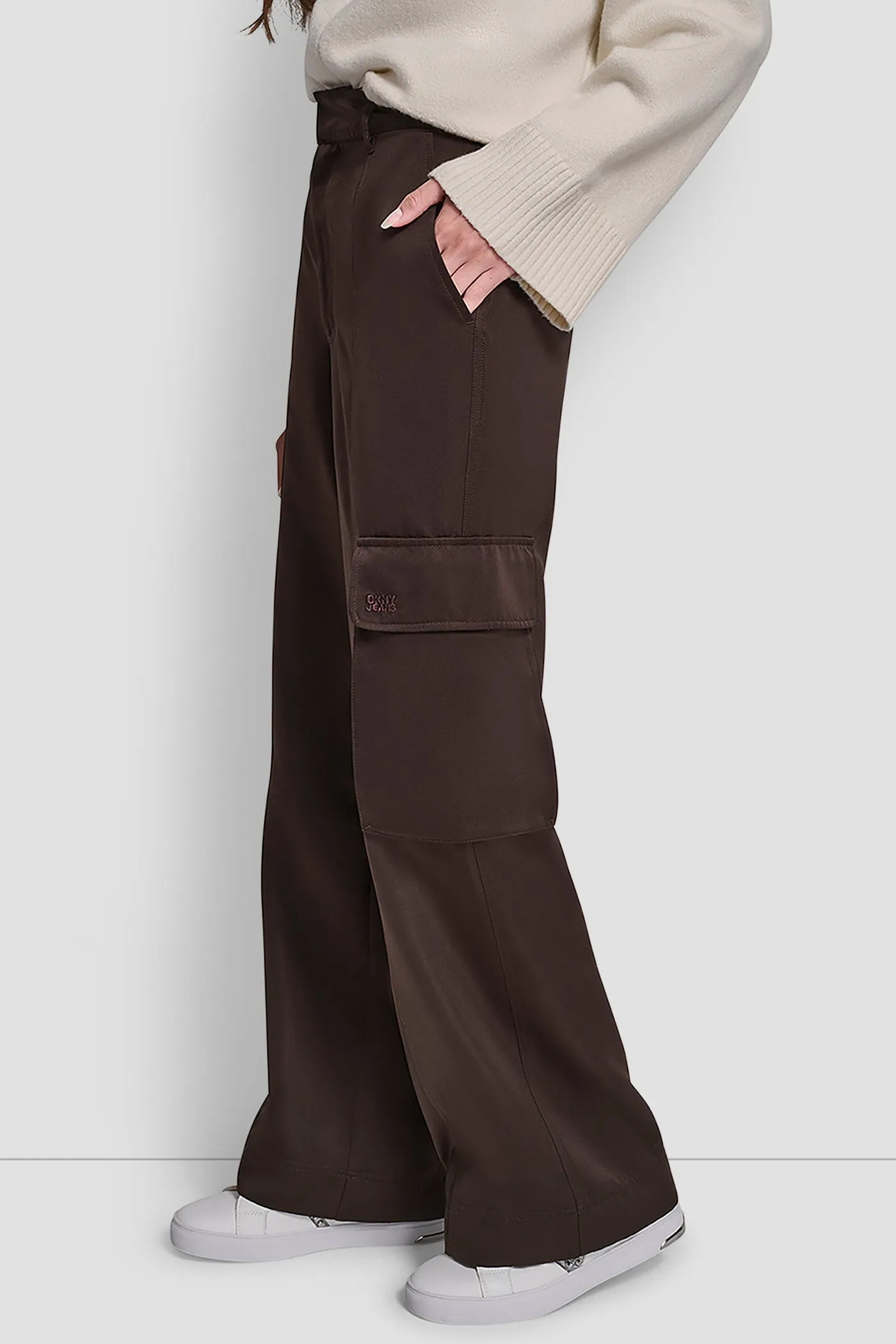 HIGH-RISE SATIN WIDE-LEG CARGO PANT sold by DKNY product image thumbnail 3