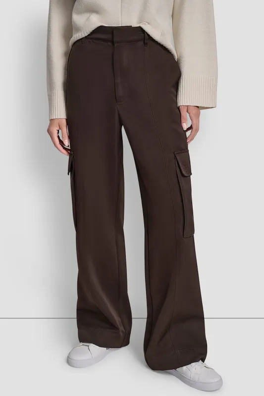HIGH-RISE SATIN WIDE-LEG CARGO PANT sold by DKNY
