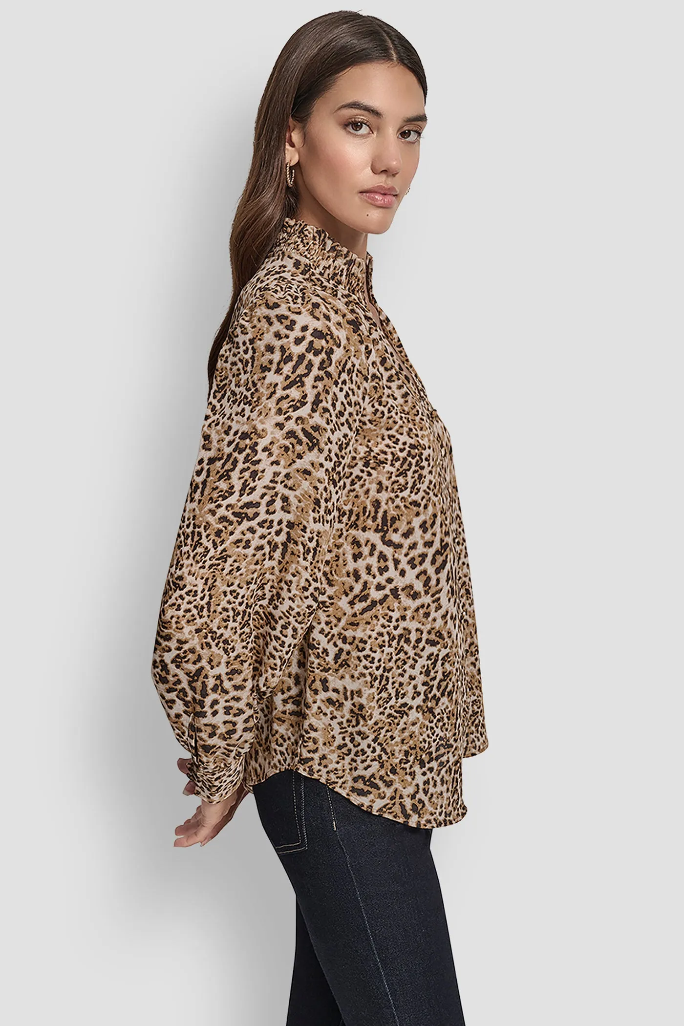 PUFF SLEEVE SMOCKED COLLARLESS SHIRT sold by DKNY product image thumbnail 3