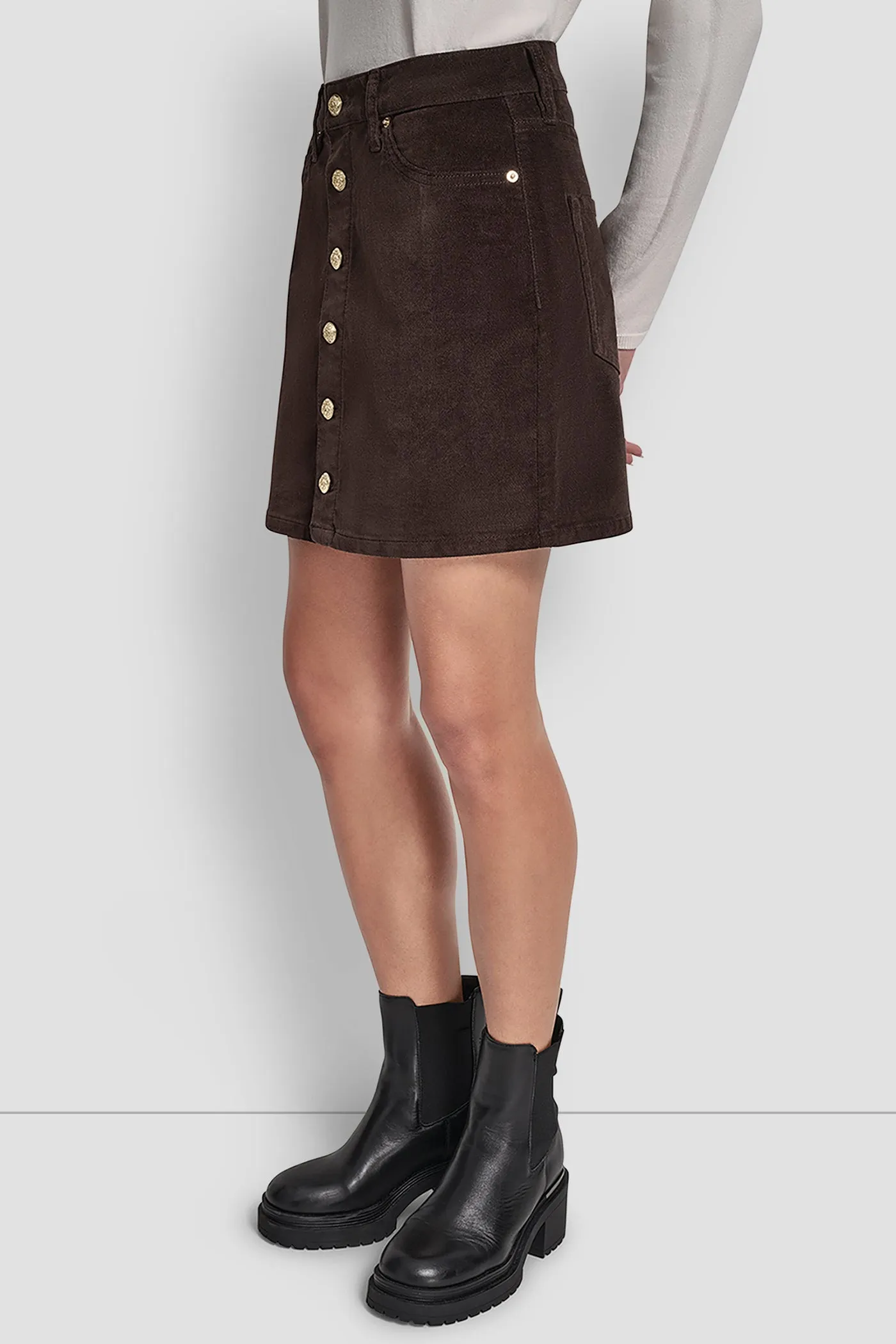 HIGH-RISE FAUX CRUSHED CORDUROY BUTTON-FRONT MINI SKIRT sold by DKNY product image thumbnail 3