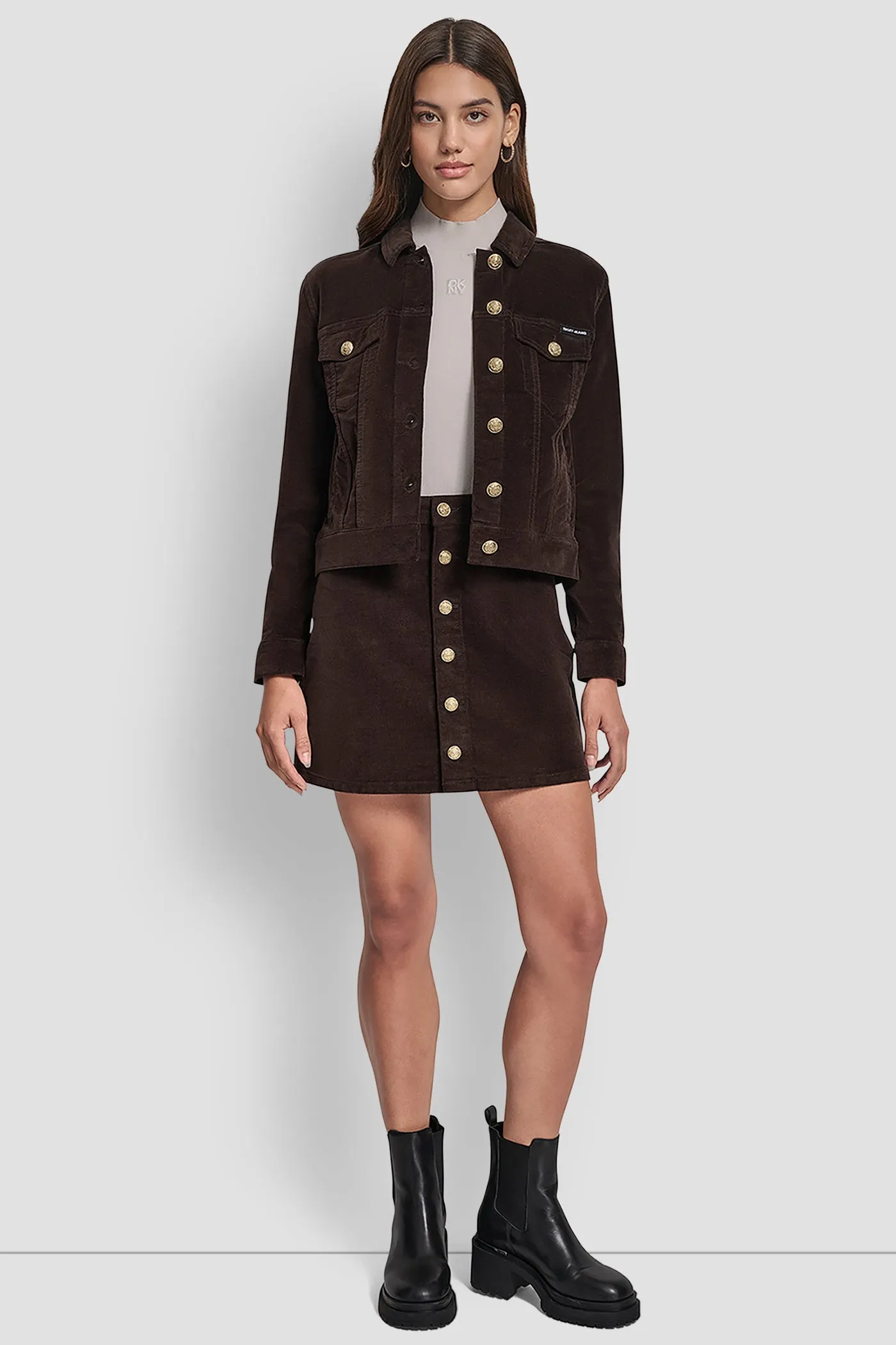 HIGH-RISE FAUX CRUSHED CORDUROY BUTTON-FRONT MINI SKIRT sold by DKNY product image thumbnail 5