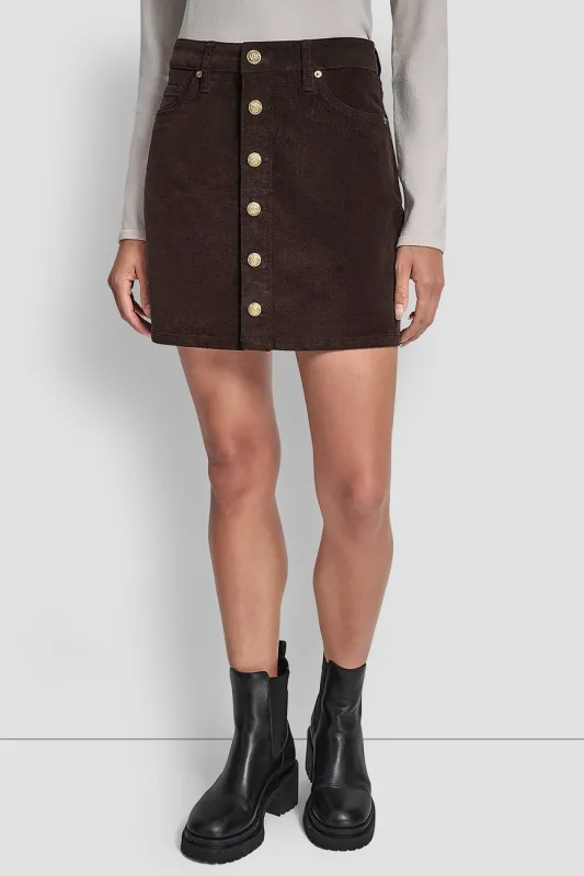 HIGH-RISE FAUX CRUSHED CORDUROY BUTTON-FRONT MINI SKIRT sold by DKNY