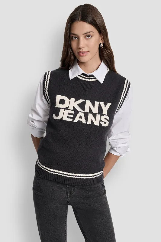 LOGO-JACQUARD SWEATER VEST sold by DKNY