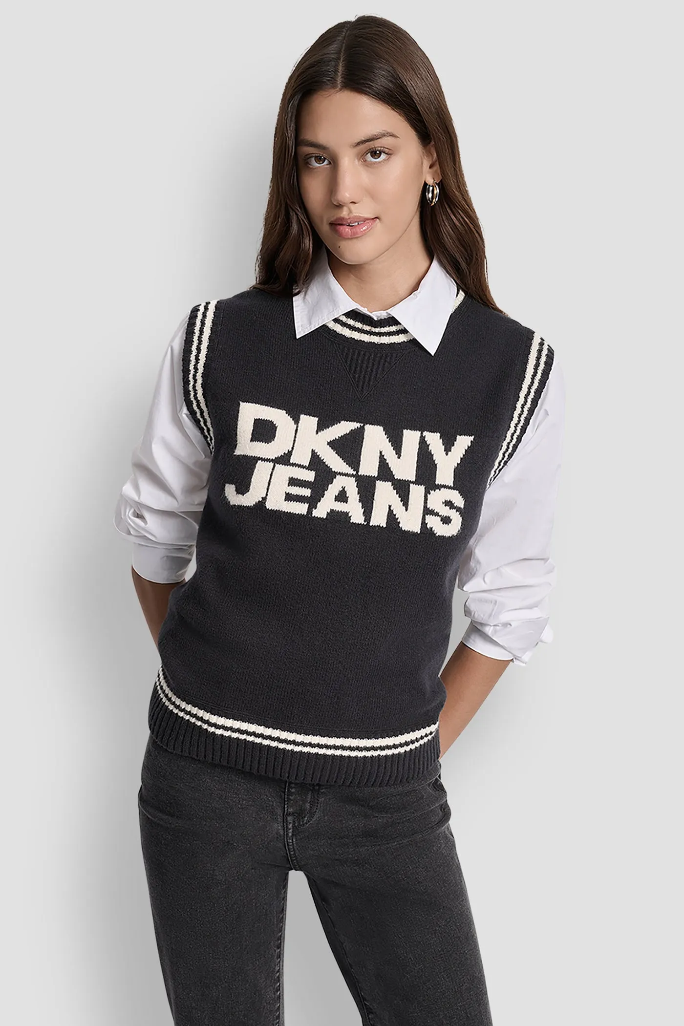 LOGO-JACQUARD SWEATER VEST sold by DKNY