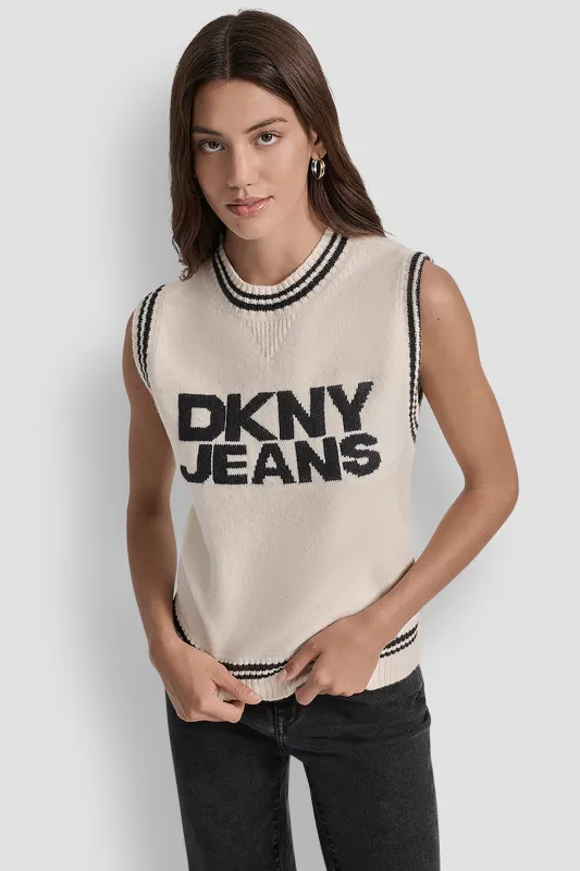 LOGO-JACQUARD SWEATER VEST sold by DKNY