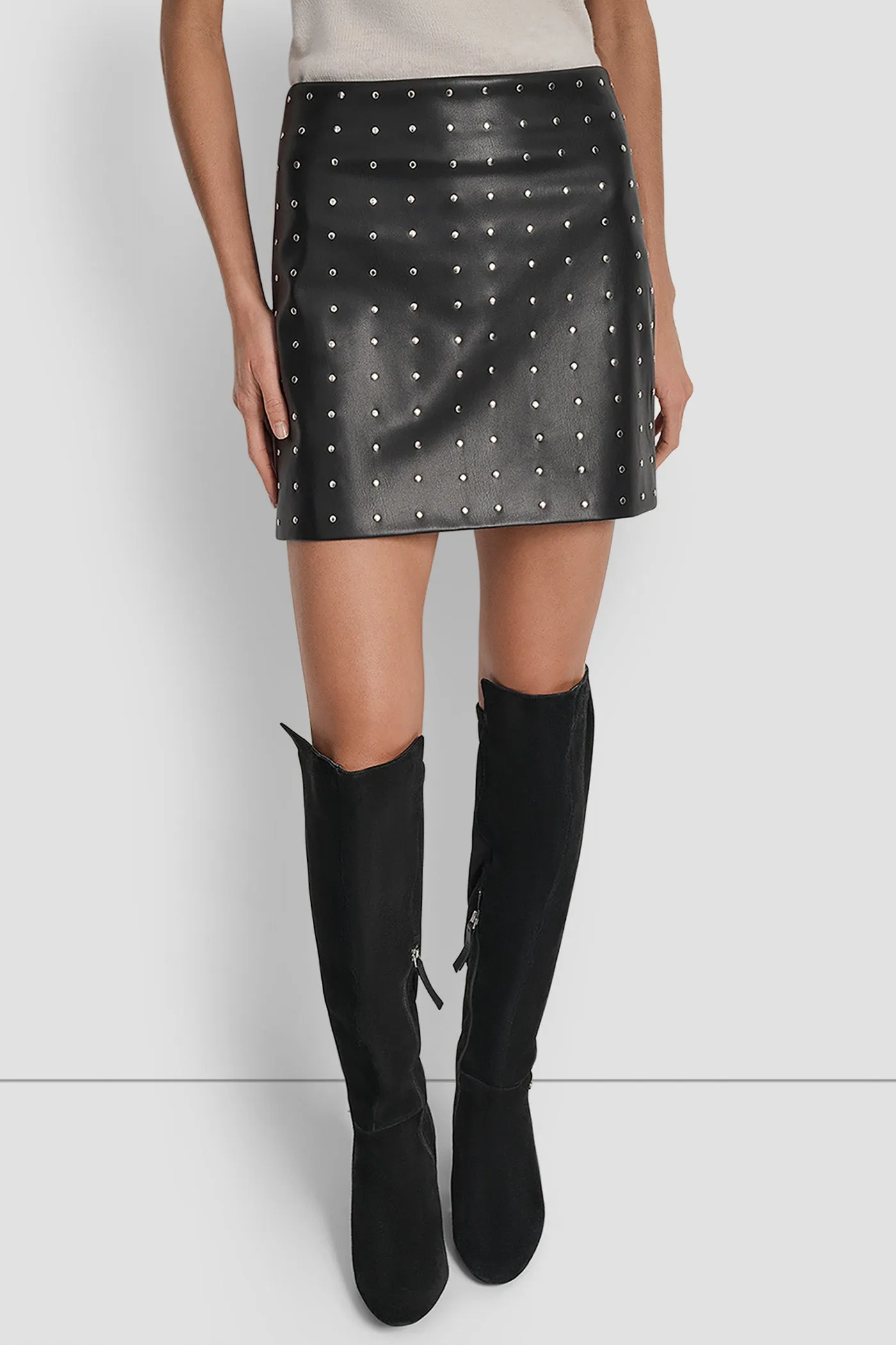 EMBELLISHED FAUX LEATHER SKIRT sold by DKNY