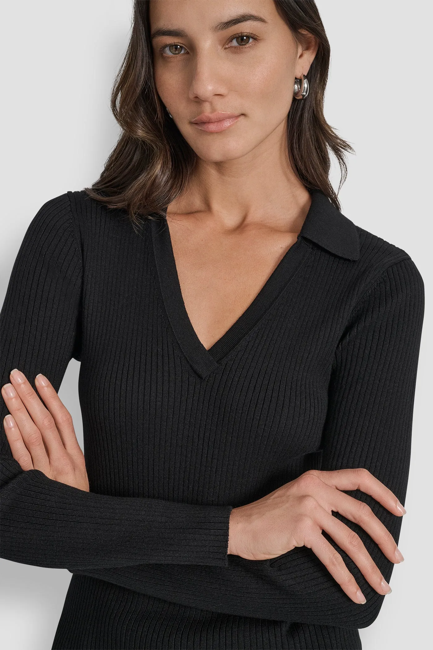 LONG SLEEVE RIB POLO SWEATER sold by DKNY product image thumbnail 4